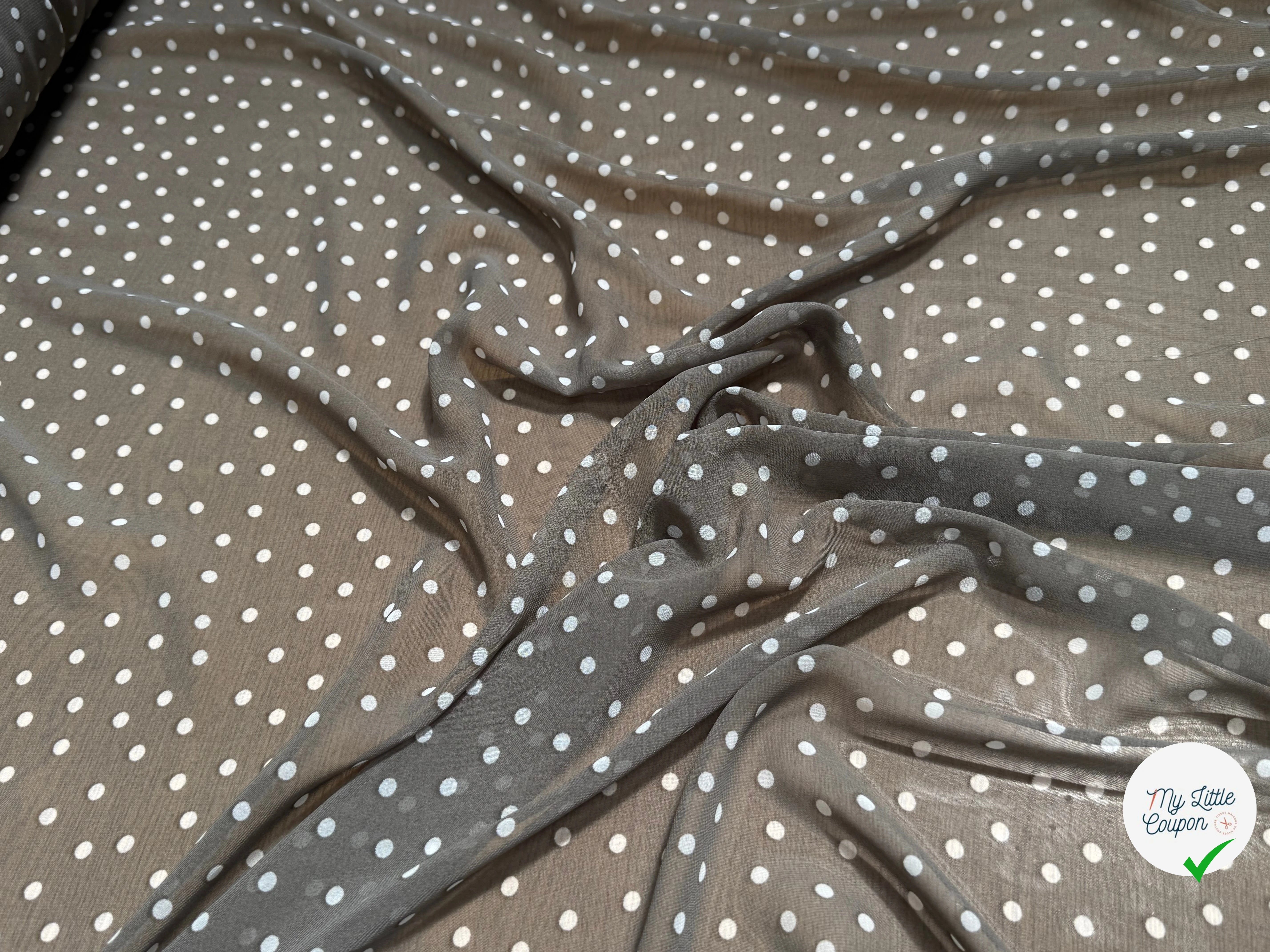CREPE ULTRA FIN FOND GRIS FONCÉ POIS BLANC - My Little Coupon