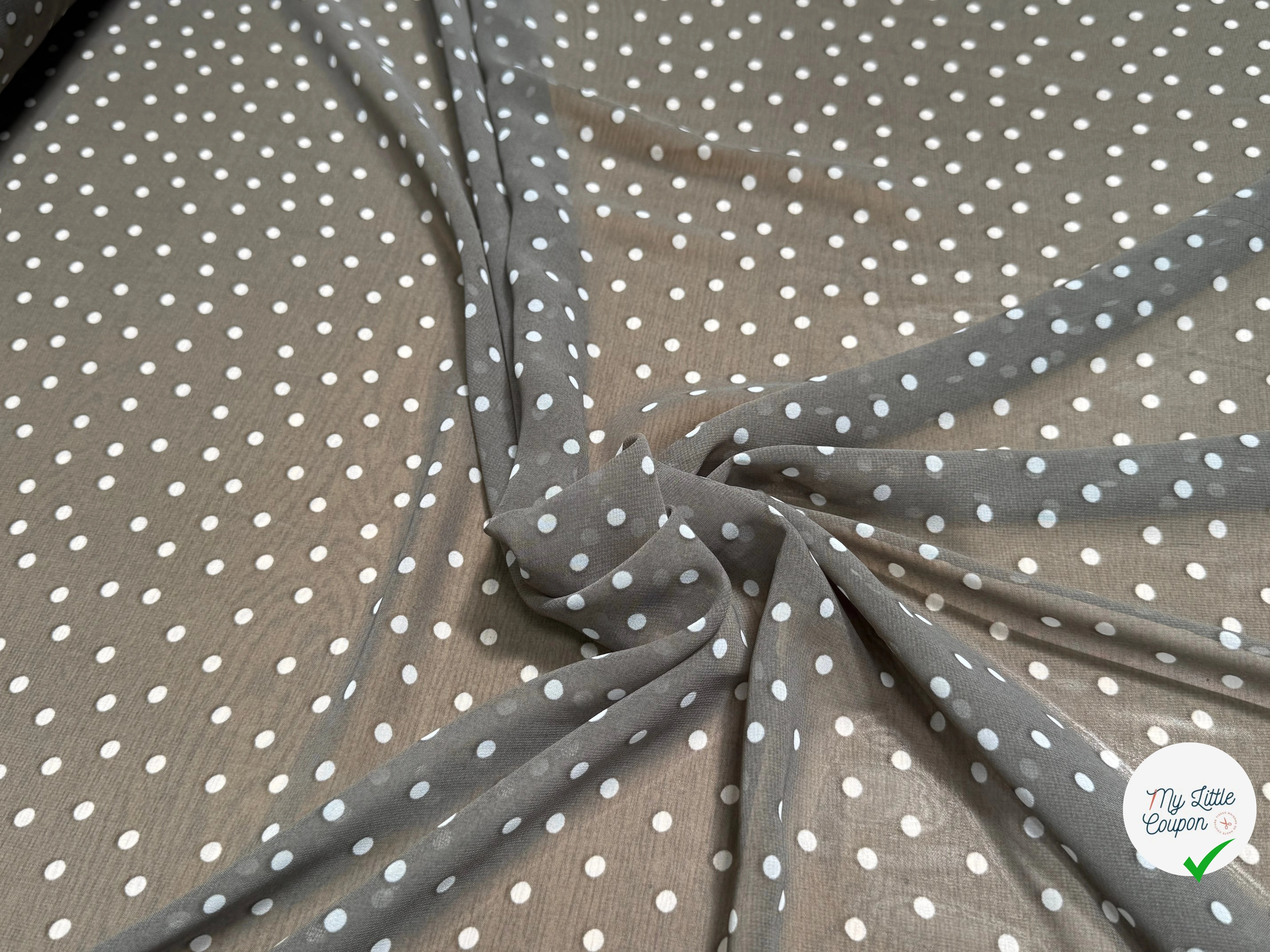 CREPE ULTRA FIN FOND GRIS FONCÉ POIS BLANC - My Little Coupon