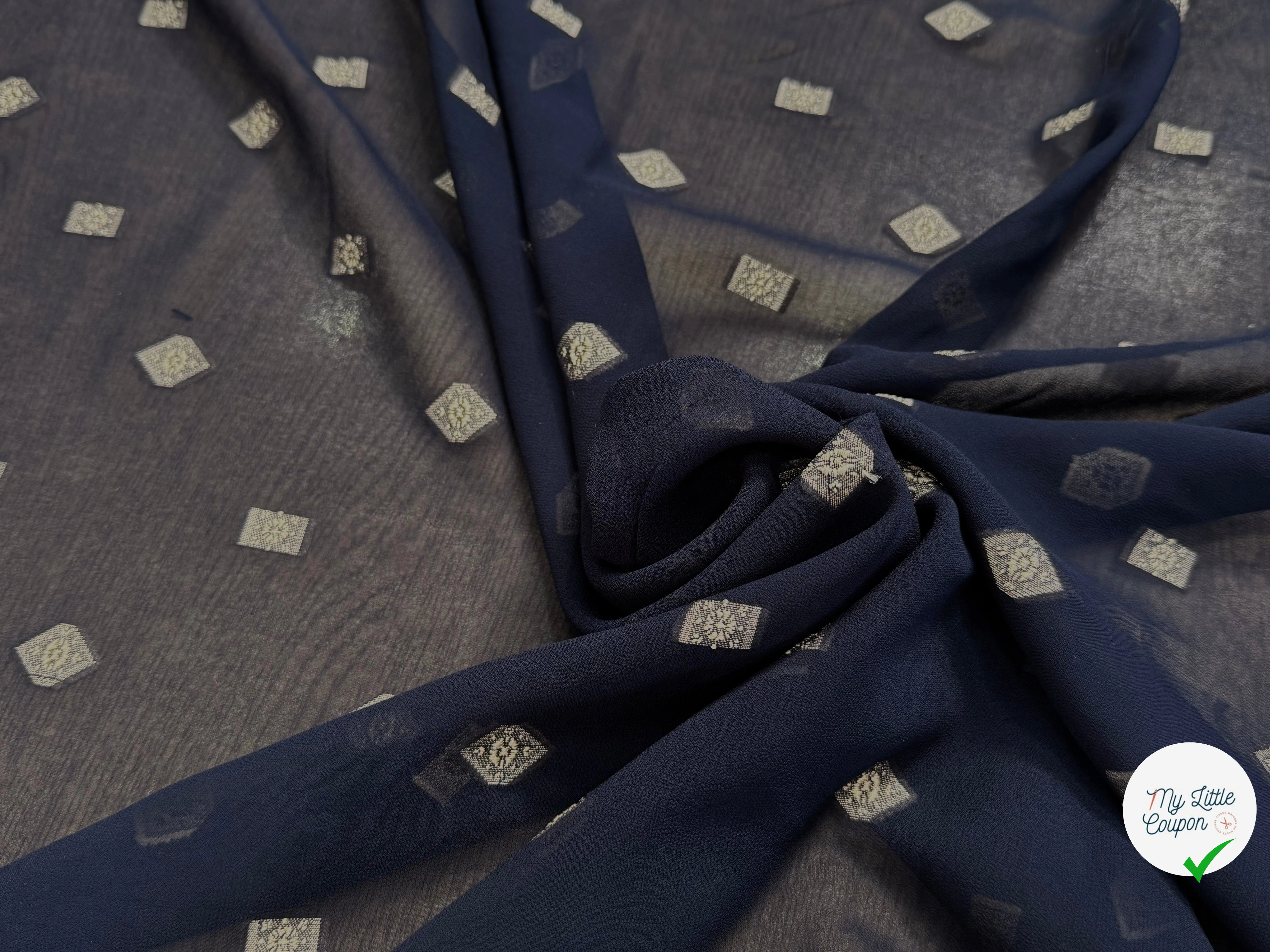 CREPE VISCOSE BLEU MARINE MOTIF TISSÉ GÉOMETRIQUE 100% VI - My Little Coupon