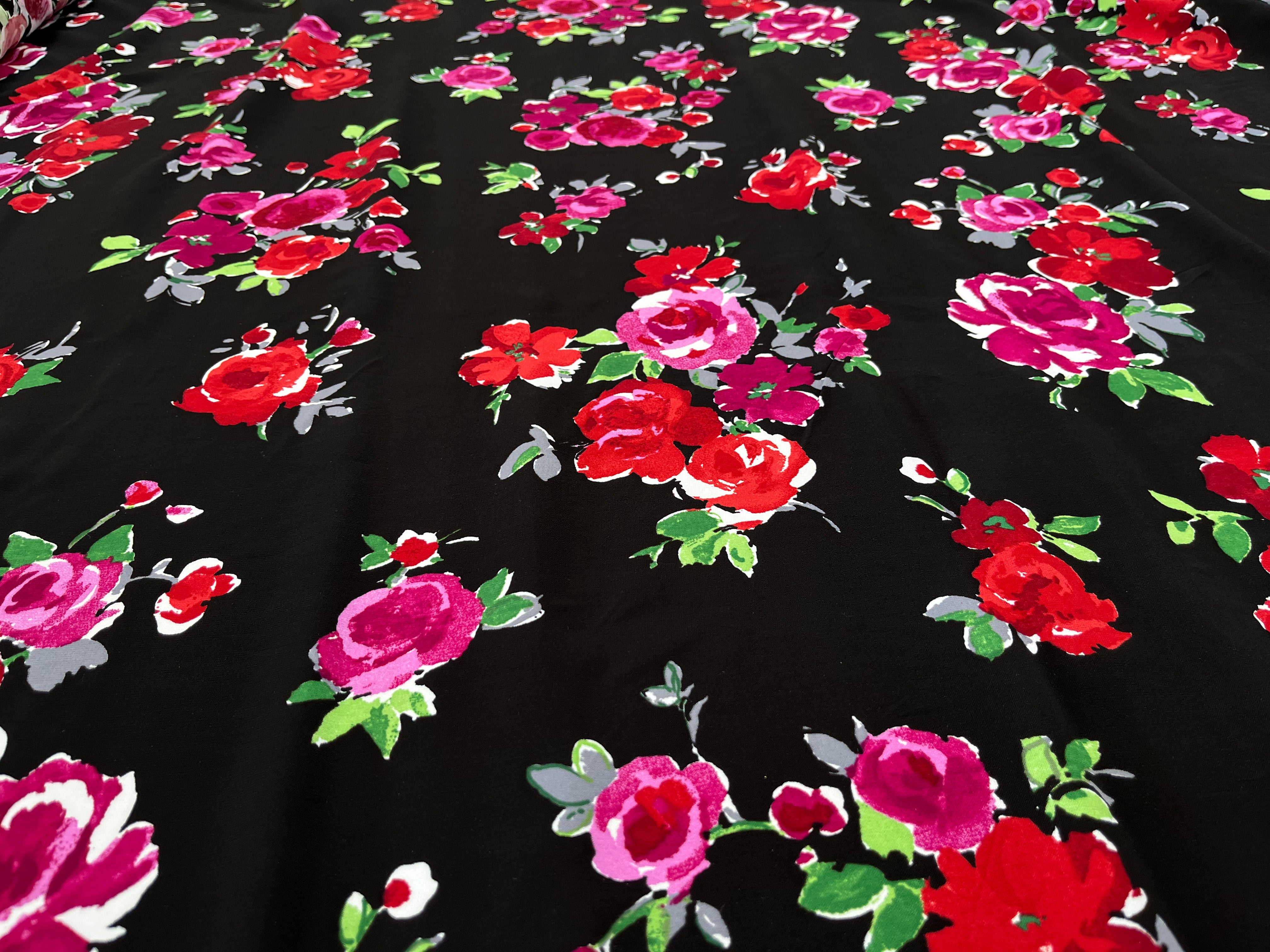 CREPE VISCOSE FLEURS FOND NOIR - My Little Coupon
