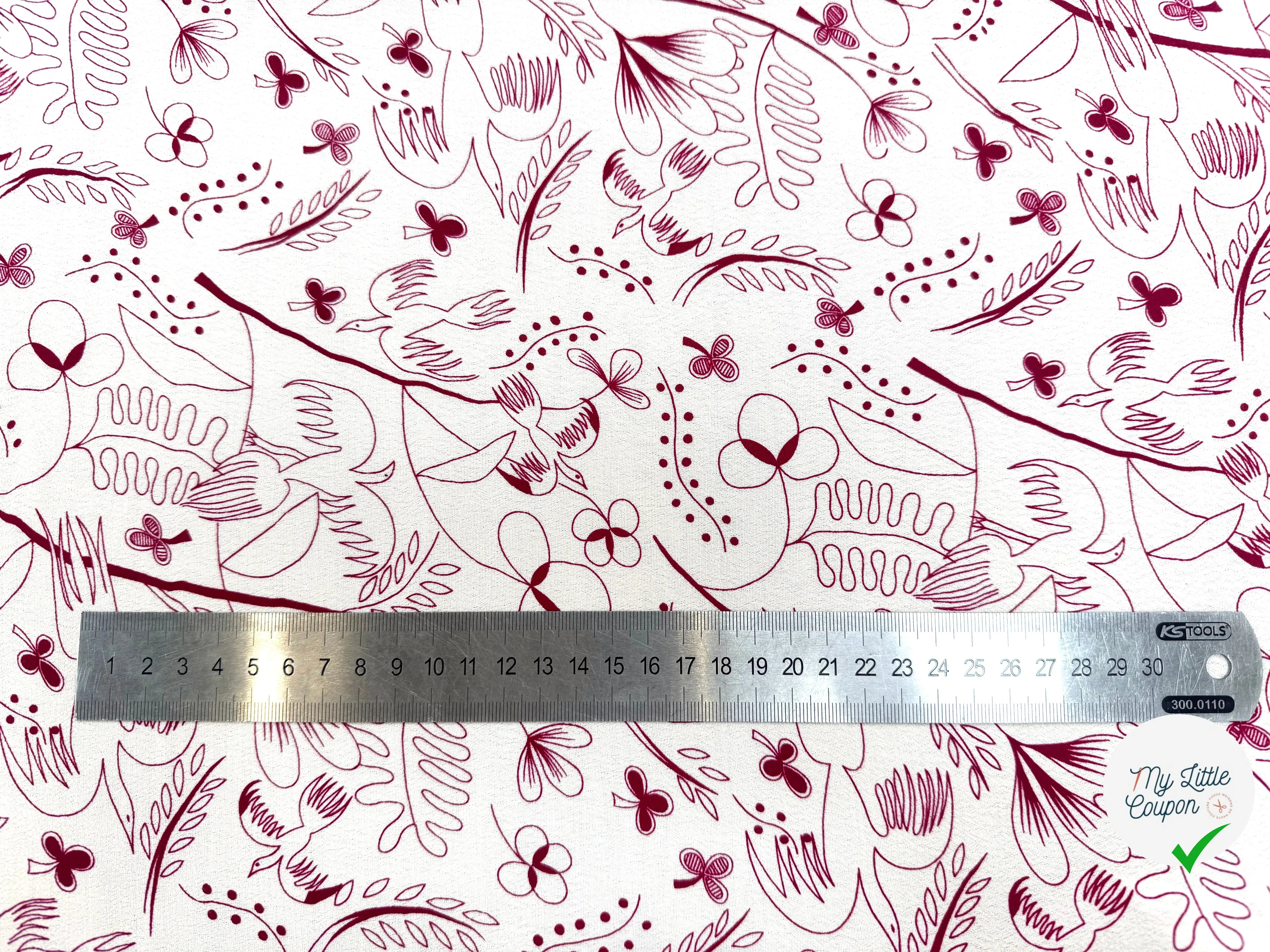 CRÊPE VISCOSE FOND BLANC MOTIFS COLOMBES ET TREFFLES ROSE - My Little Coupon
