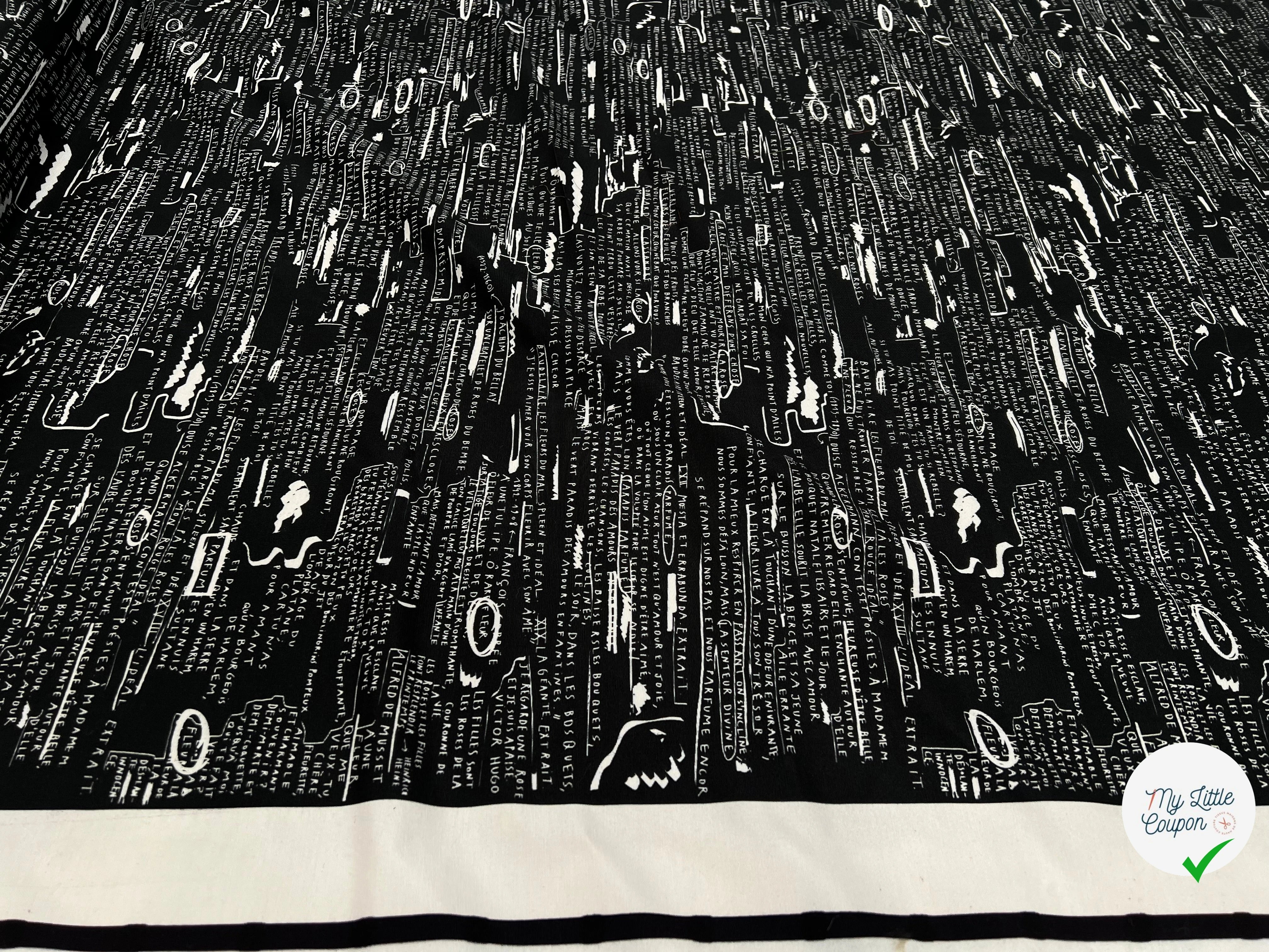 CRÈPE VISCOSE FOND MOTIF TEXTE 160CM - My Little Coupon