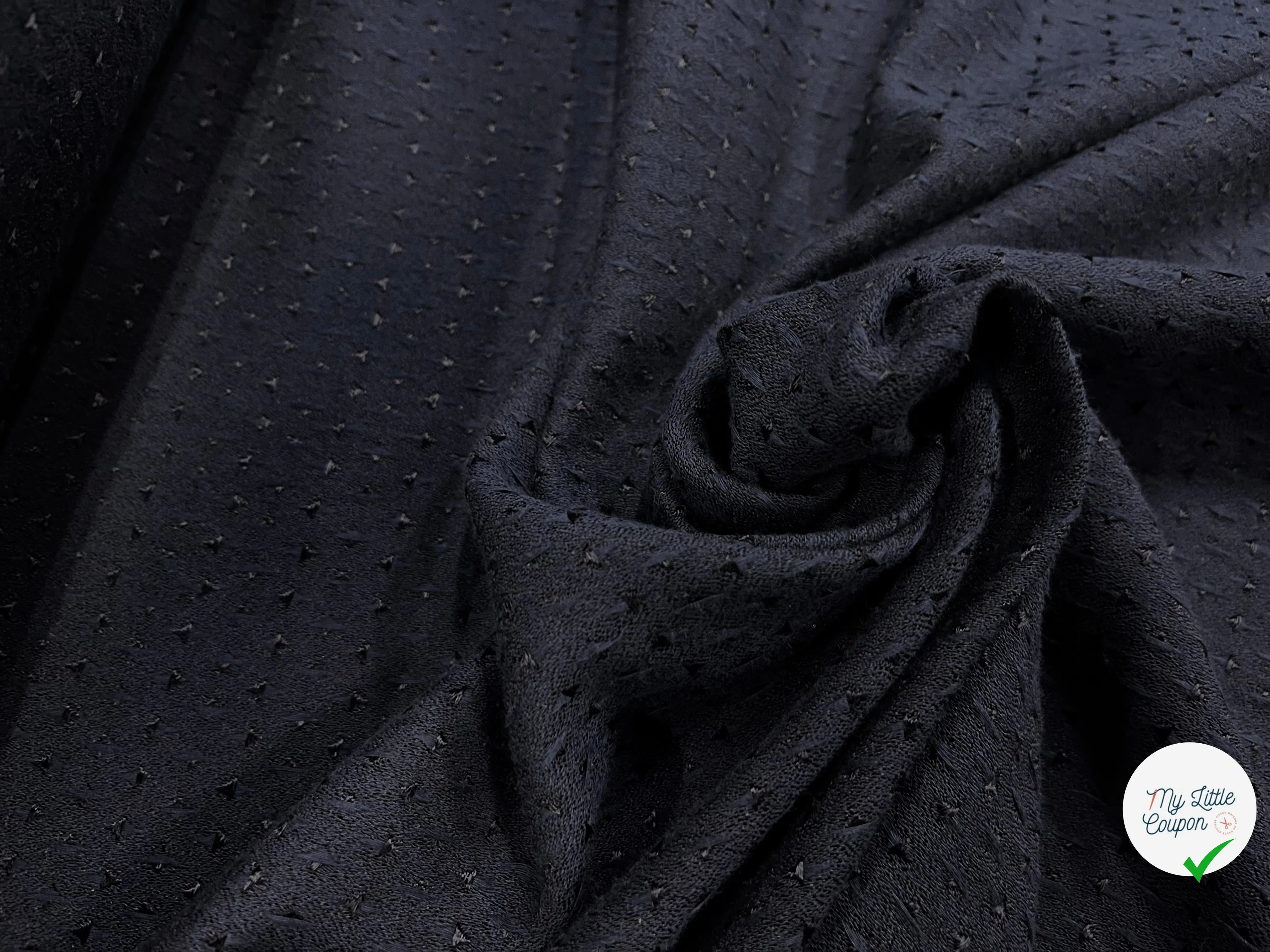 CREPE VISCOSE MOTIF TRIANGULAIRE JACQUARD NOIR MARINE - My Little Coupon