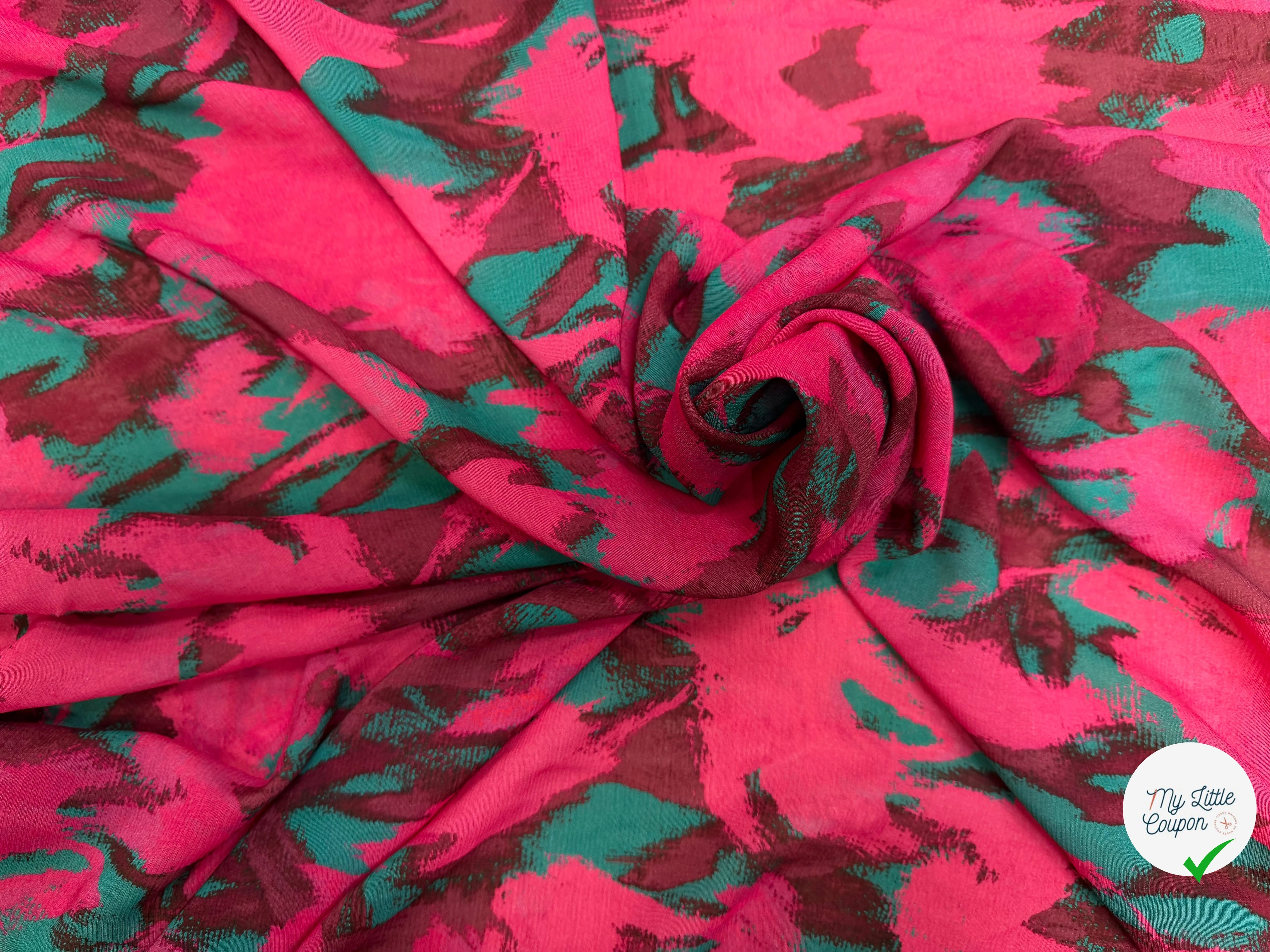 CREPE VISCOSE SOIE ROSE VERT SILK ERABLES - My Little Coupon