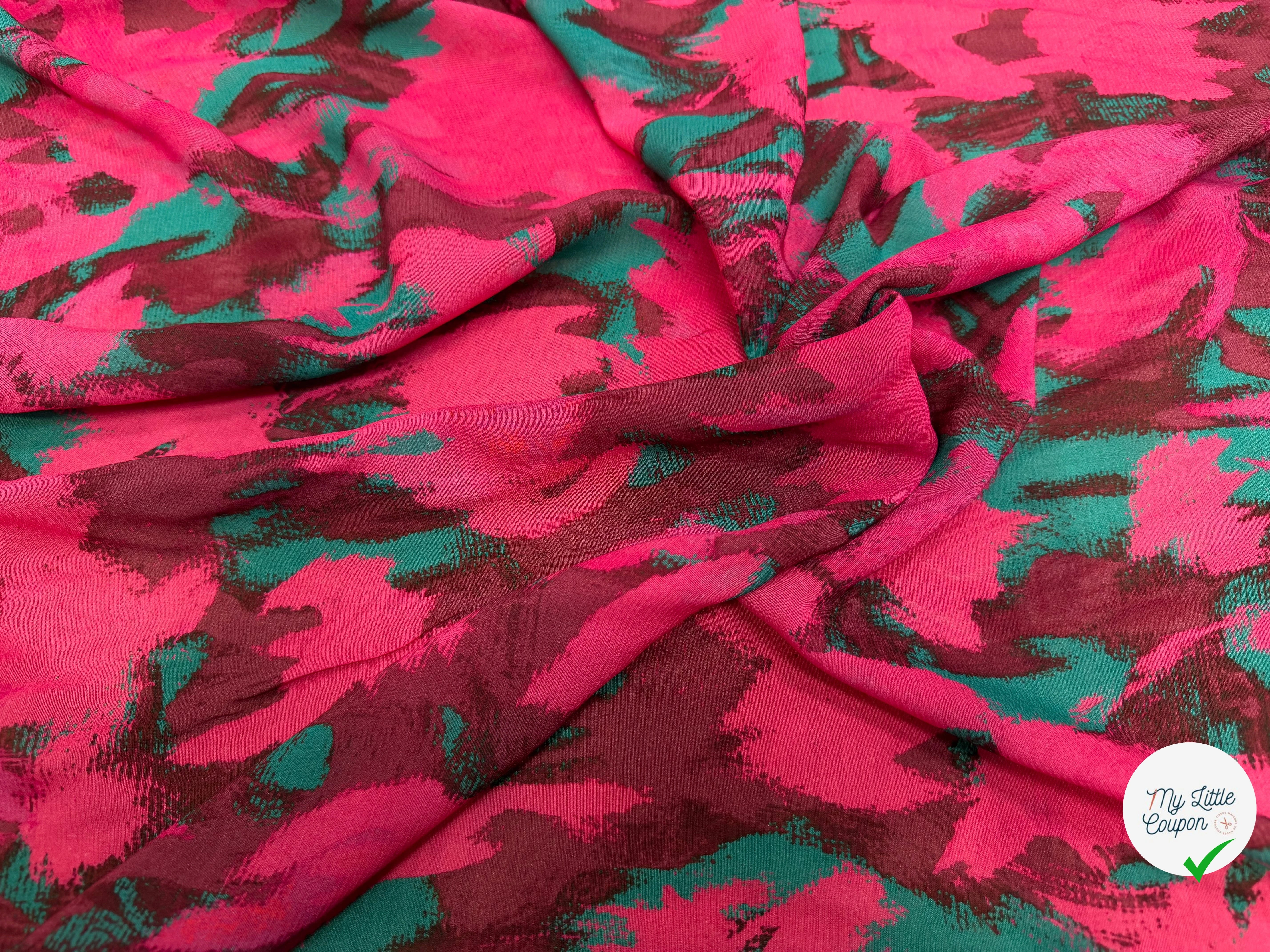 CREPE VISCOSE SOIE ROSE VERT SILK ERABLES - My Little Coupon