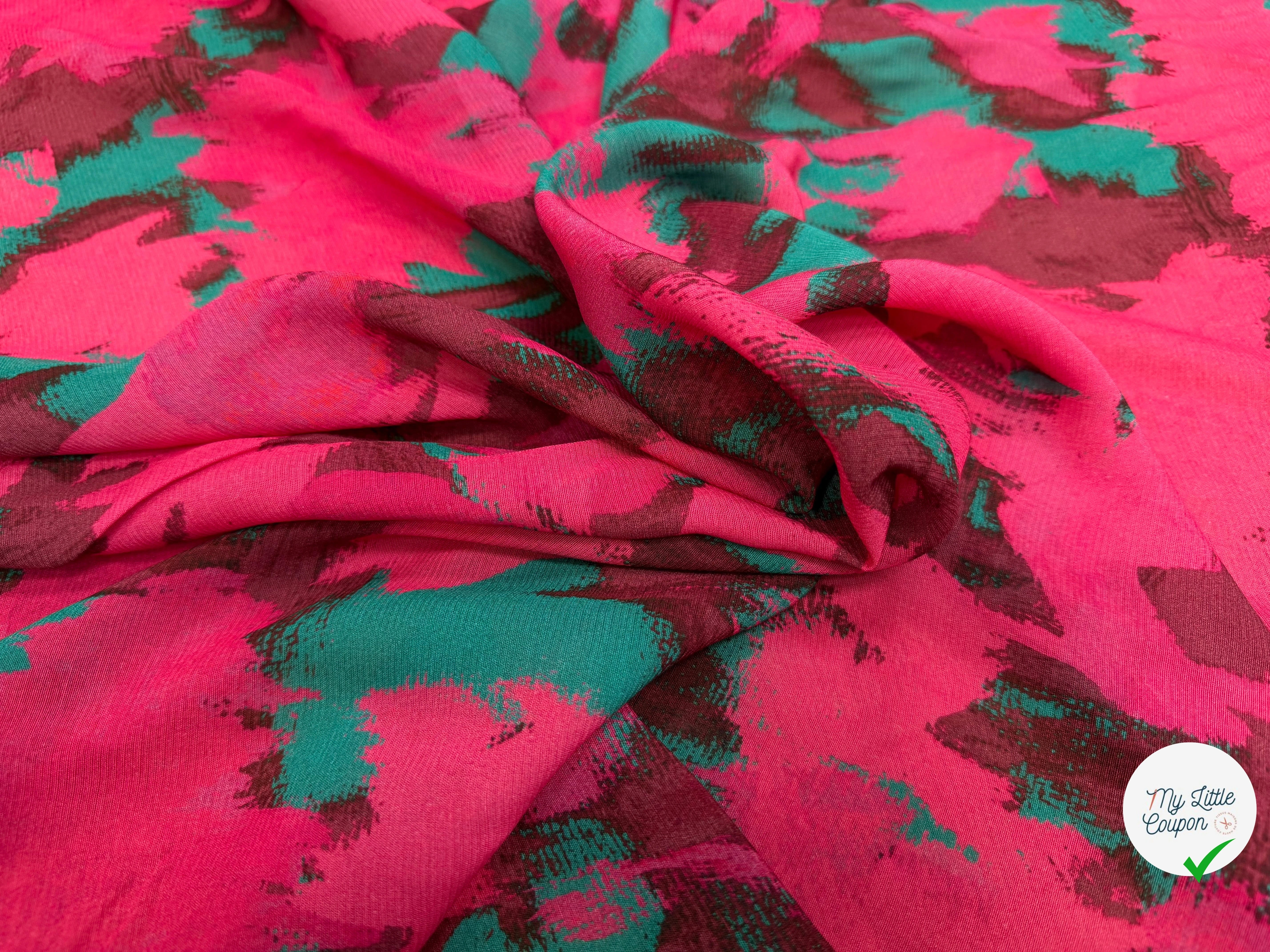 CREPE VISCOSE SOIE ROSE VERT SILK ERABLES - My Little Coupon