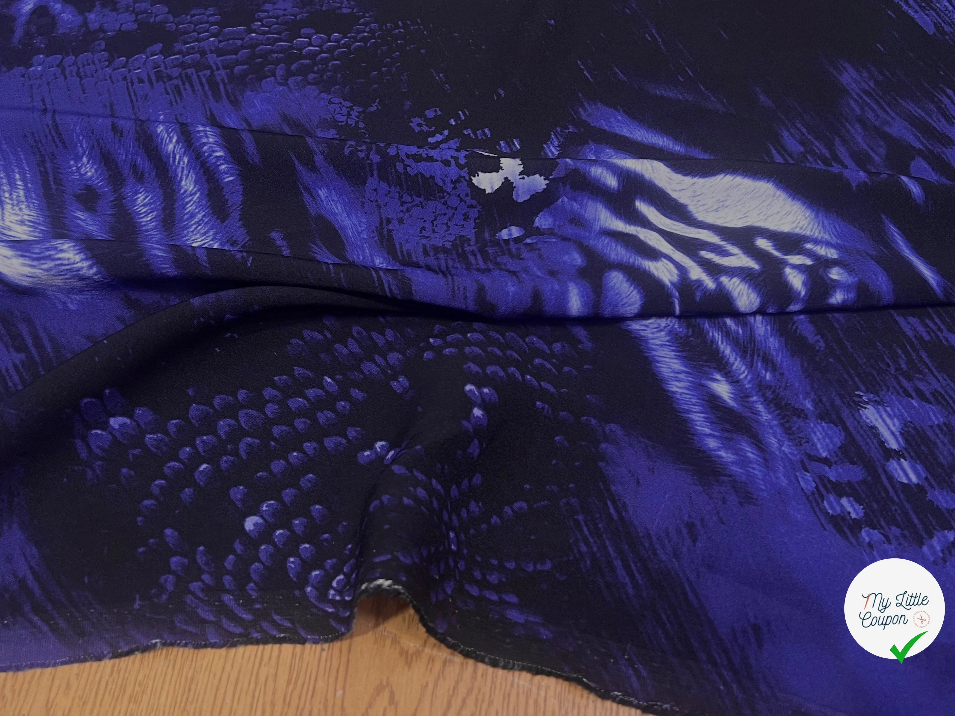 CREPE VISCOSE STRETCH OCEAN ABSTRAIT BLEU NOIR - My Little Coupon