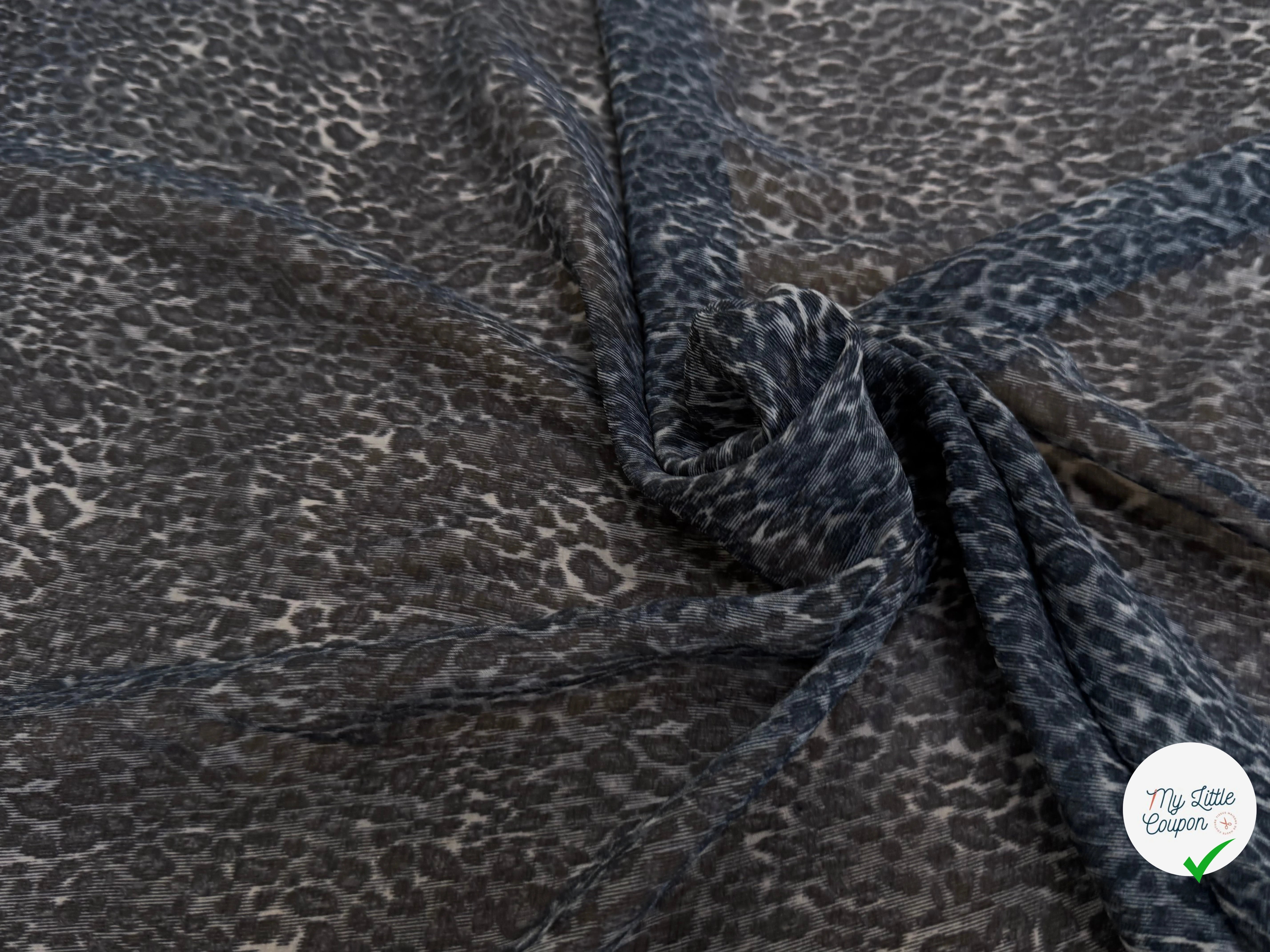CREPON DE SOIE IMPRIMÉ LÉOPARD NAVY BEIGE - My Little Coupon