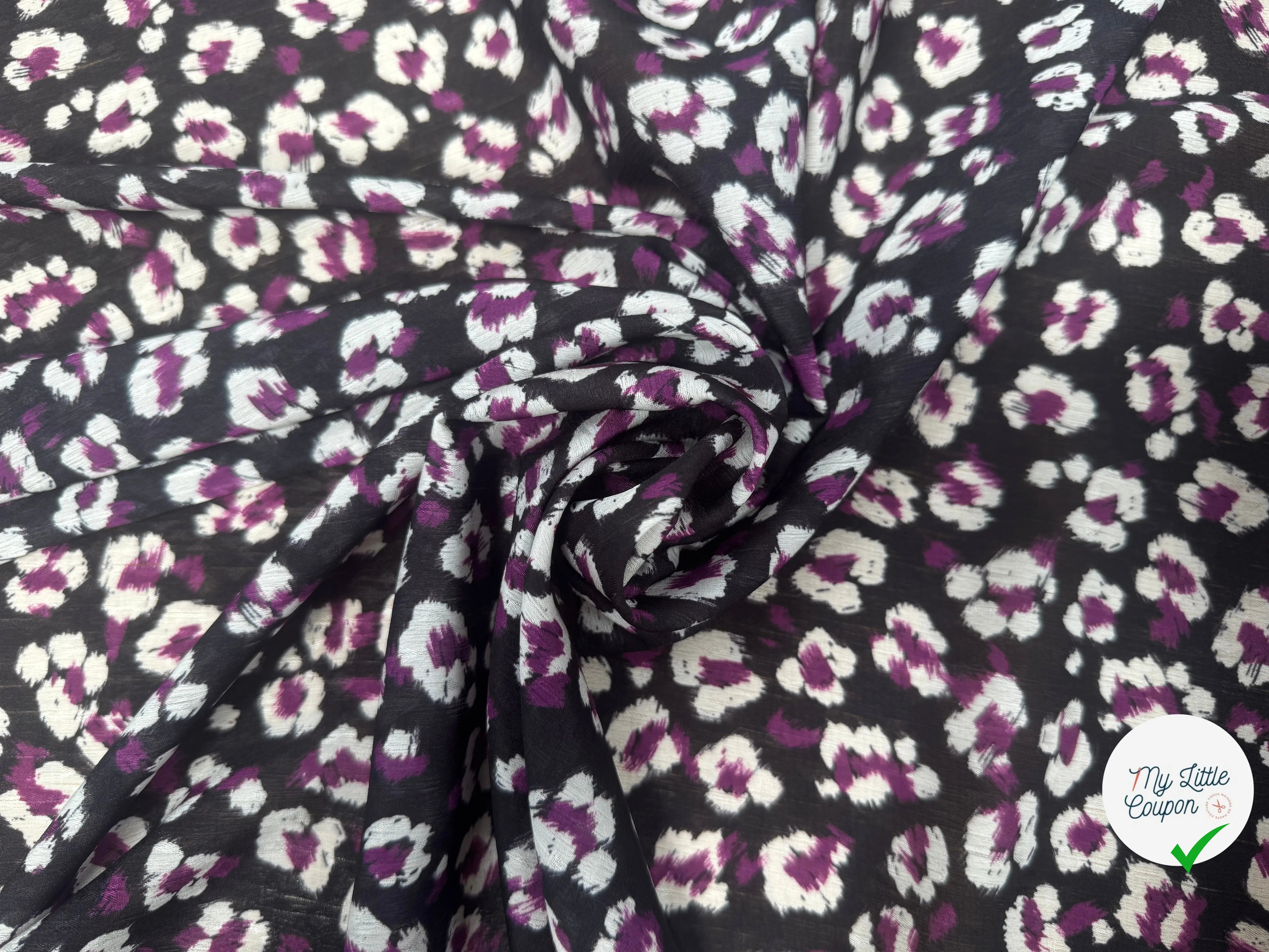 CREPON FOND NOIR FLEURS VIOLET ET BLANC - My Little Coupon