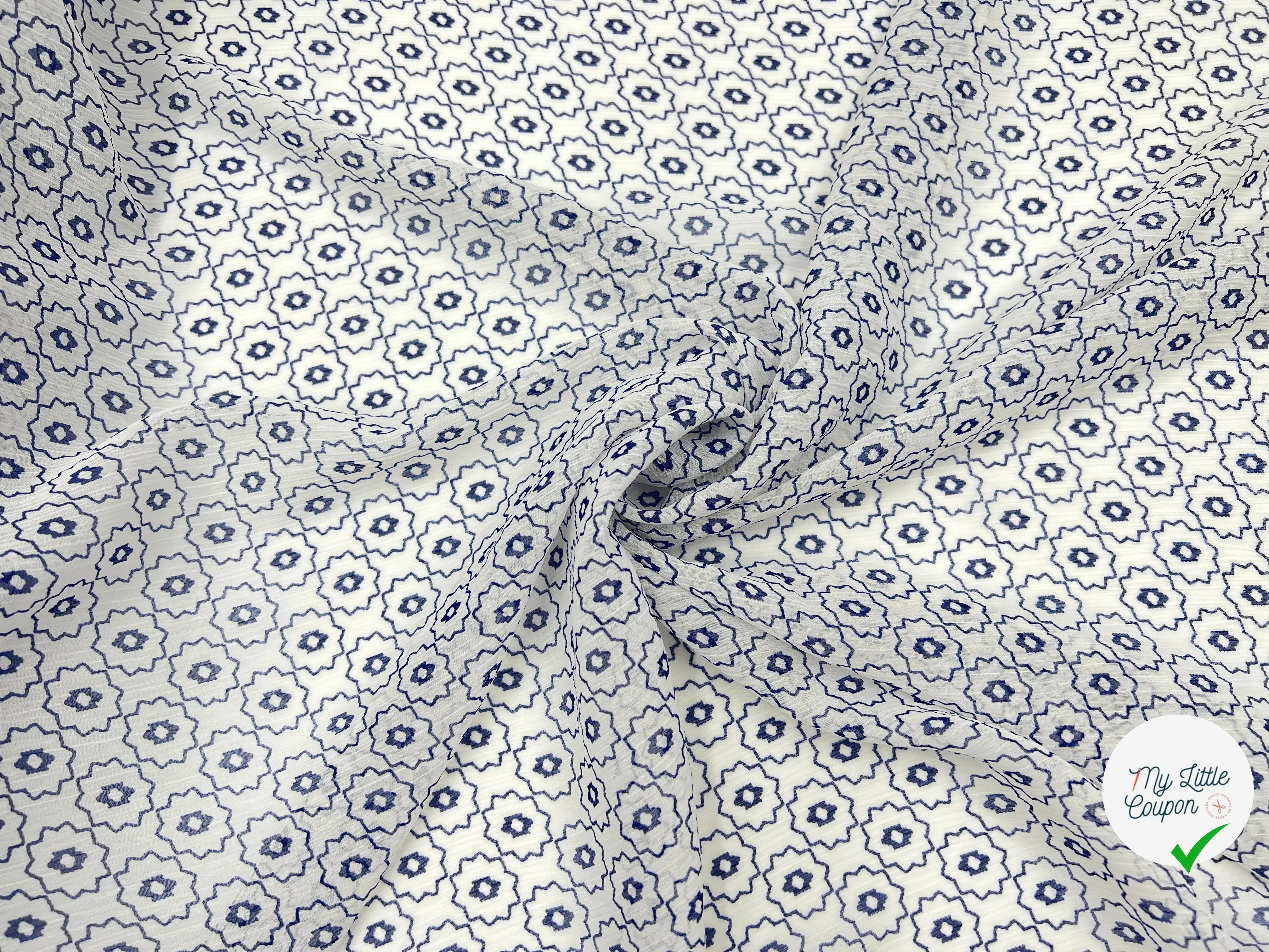 CRÉPON POLYESTER ROSACE INDIGO MLC INTERN