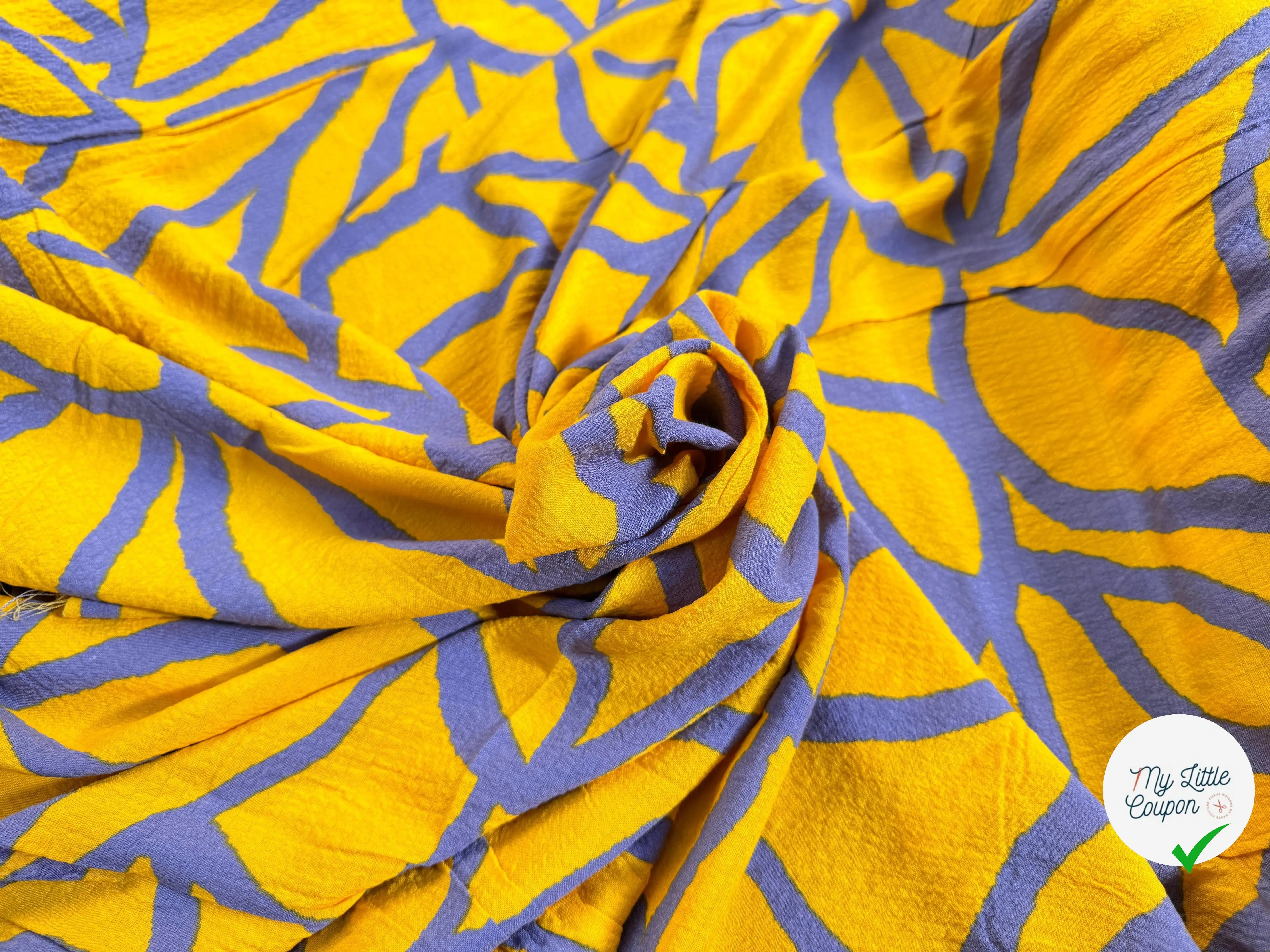 VISCOSE BUBBLE TISSU IMPRIMÉ ABSTRAIT JAUNE - My Little Coupon