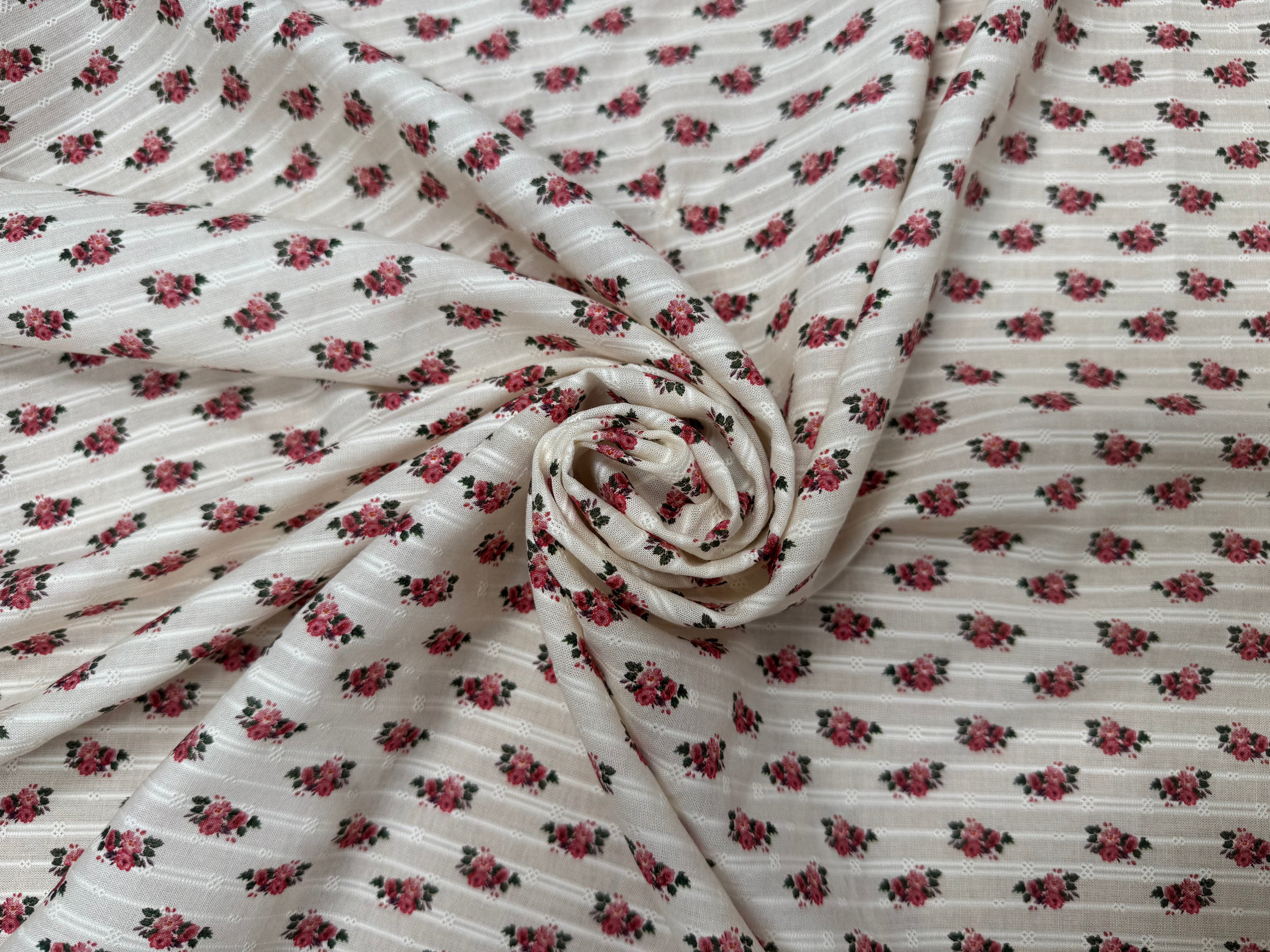 BRODERIE ANGLAISE IMPRIMÉE FOND CRÈME PETITES FLEURS ROSE - My Little Coupon