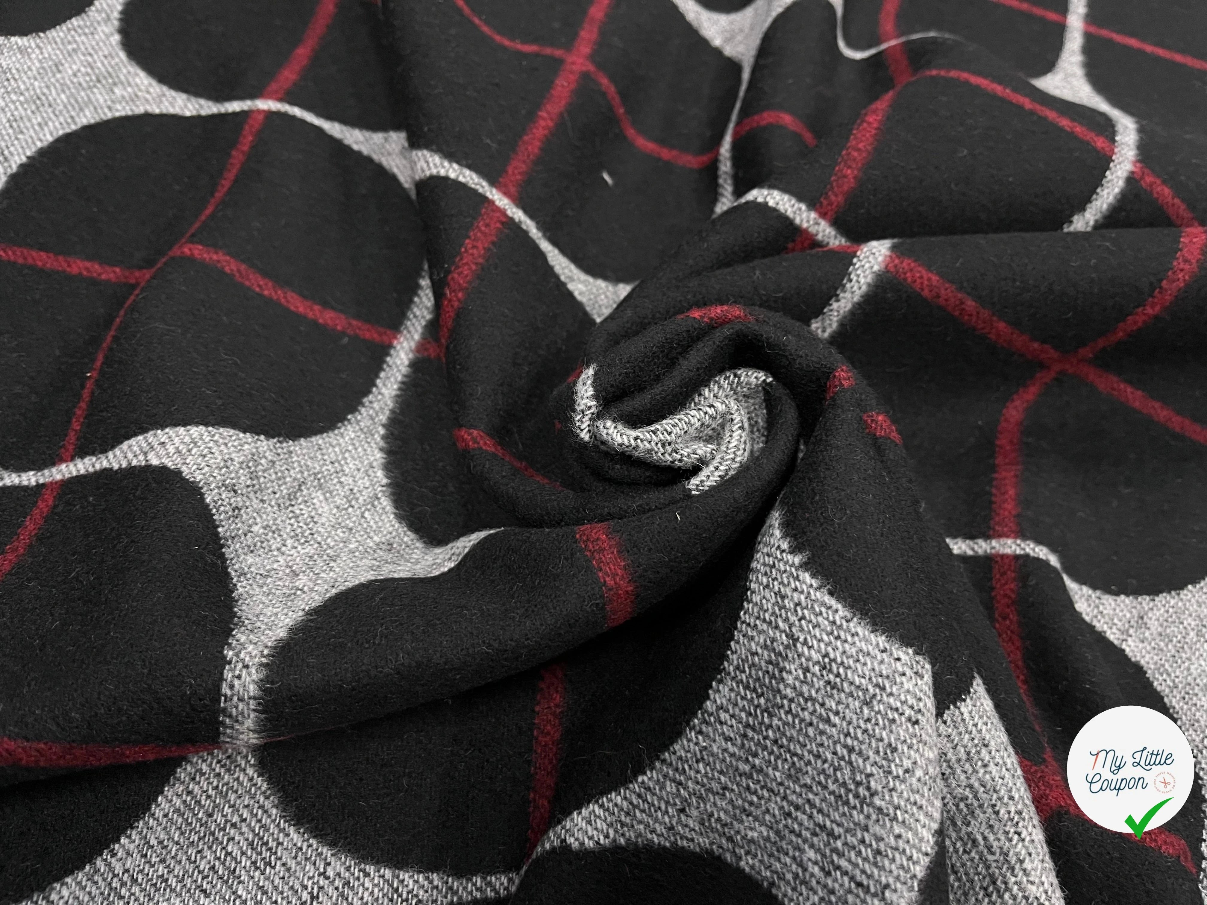 CABAN LAINE CARREAUX GÉOMETRIQUE ROUGE NOIR - My Little Coupon