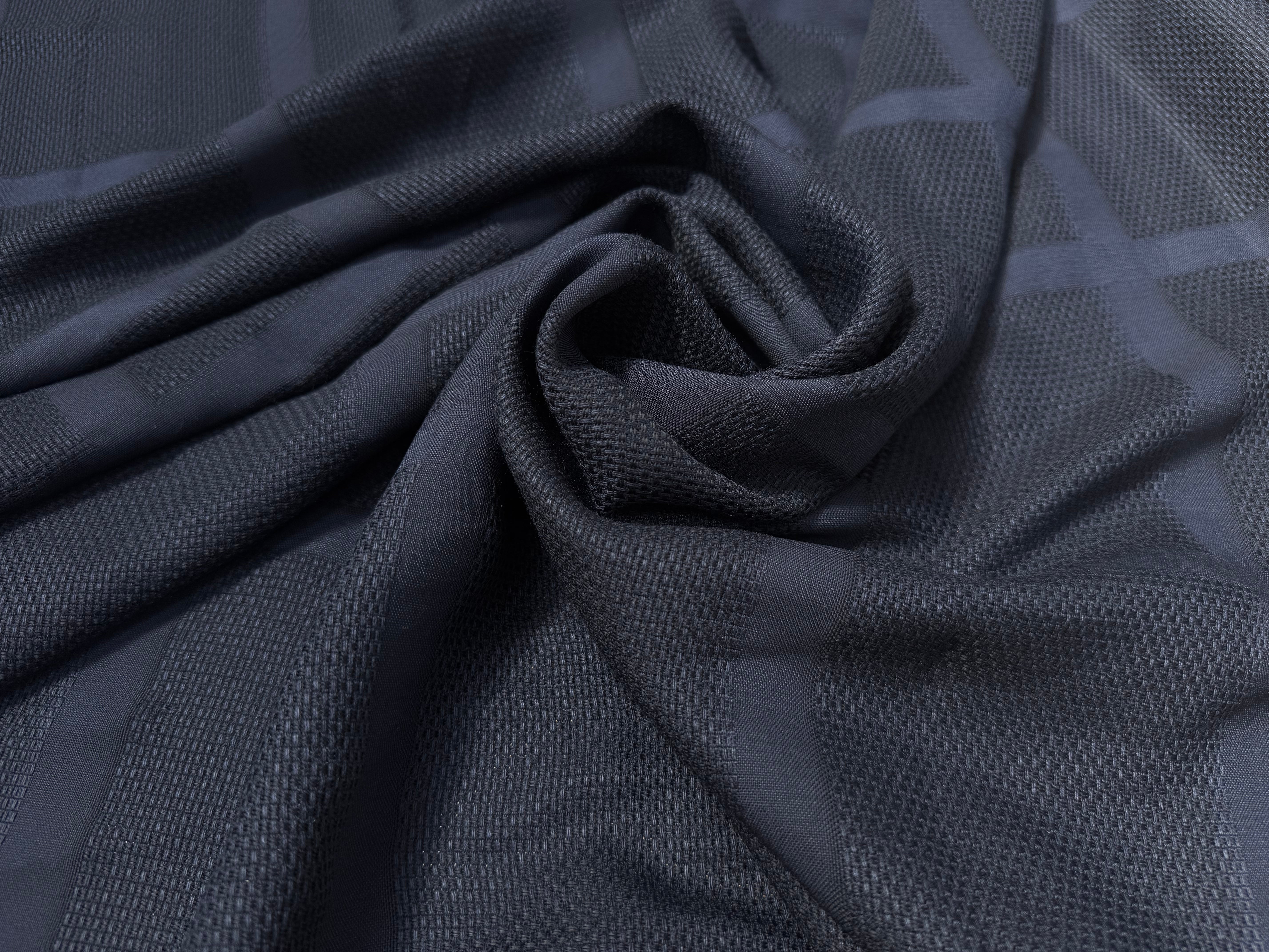 (Chute) COTON ARMURÉ BLEU NAVY MOTIFS CARREAUX TONS SUR TONS - My Little Coupon