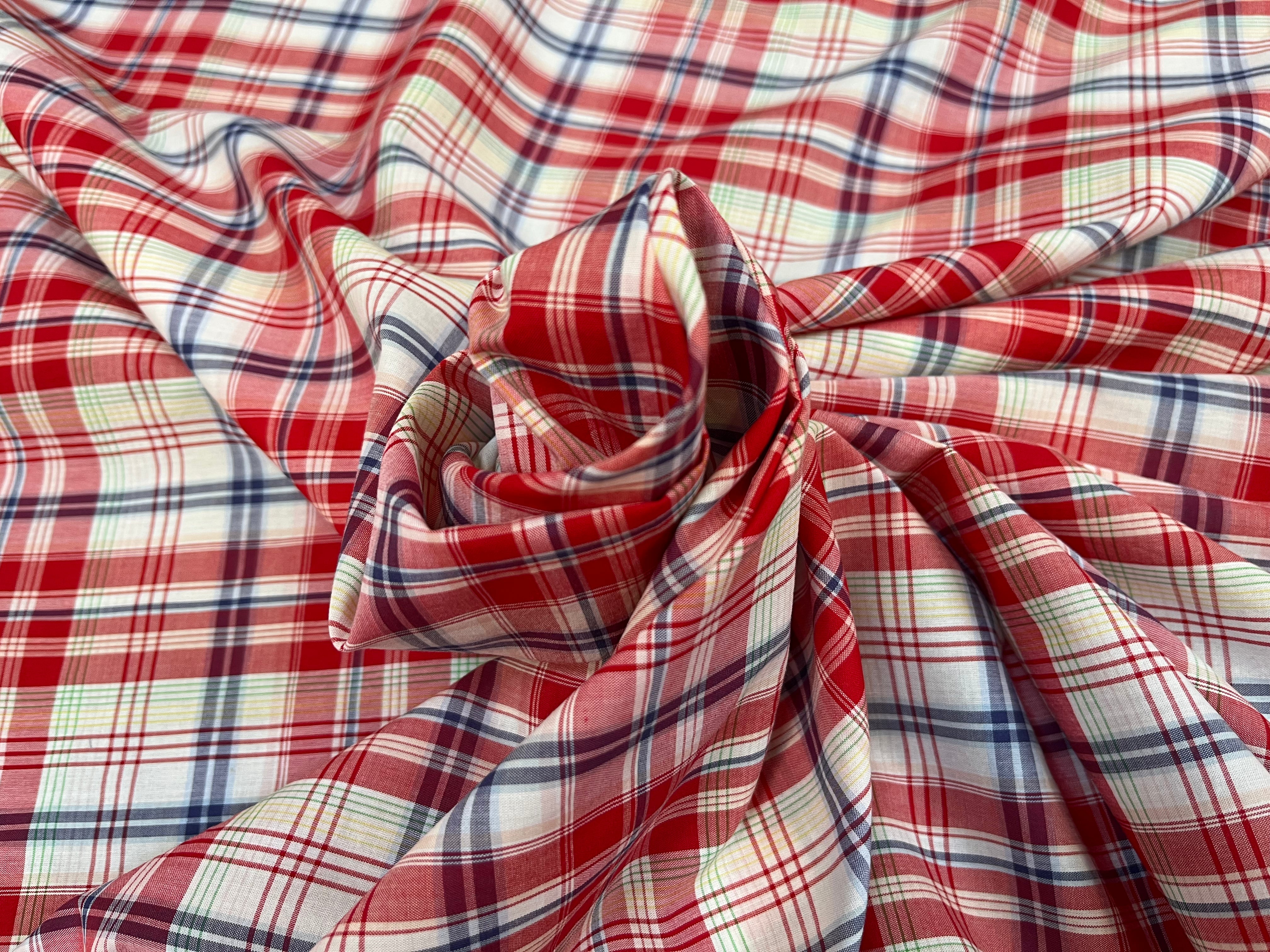 COTON CHEMISE CARREAUX PRINCE DE GALLE ROUGE ET BLEU - My Little Coupon
