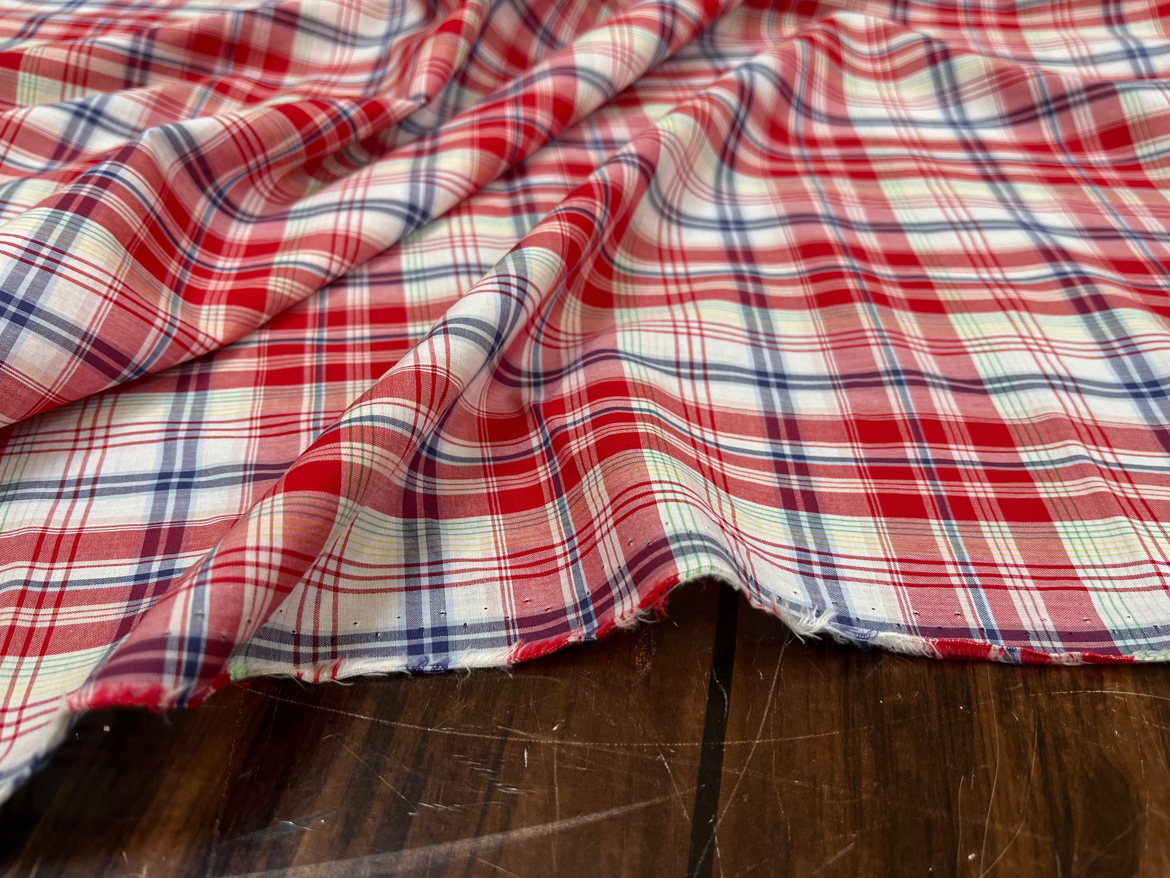 COTON CHEMISE CARREAUX PRINCE DE GALLE ROUGE ET BLEU - My Little Coupon