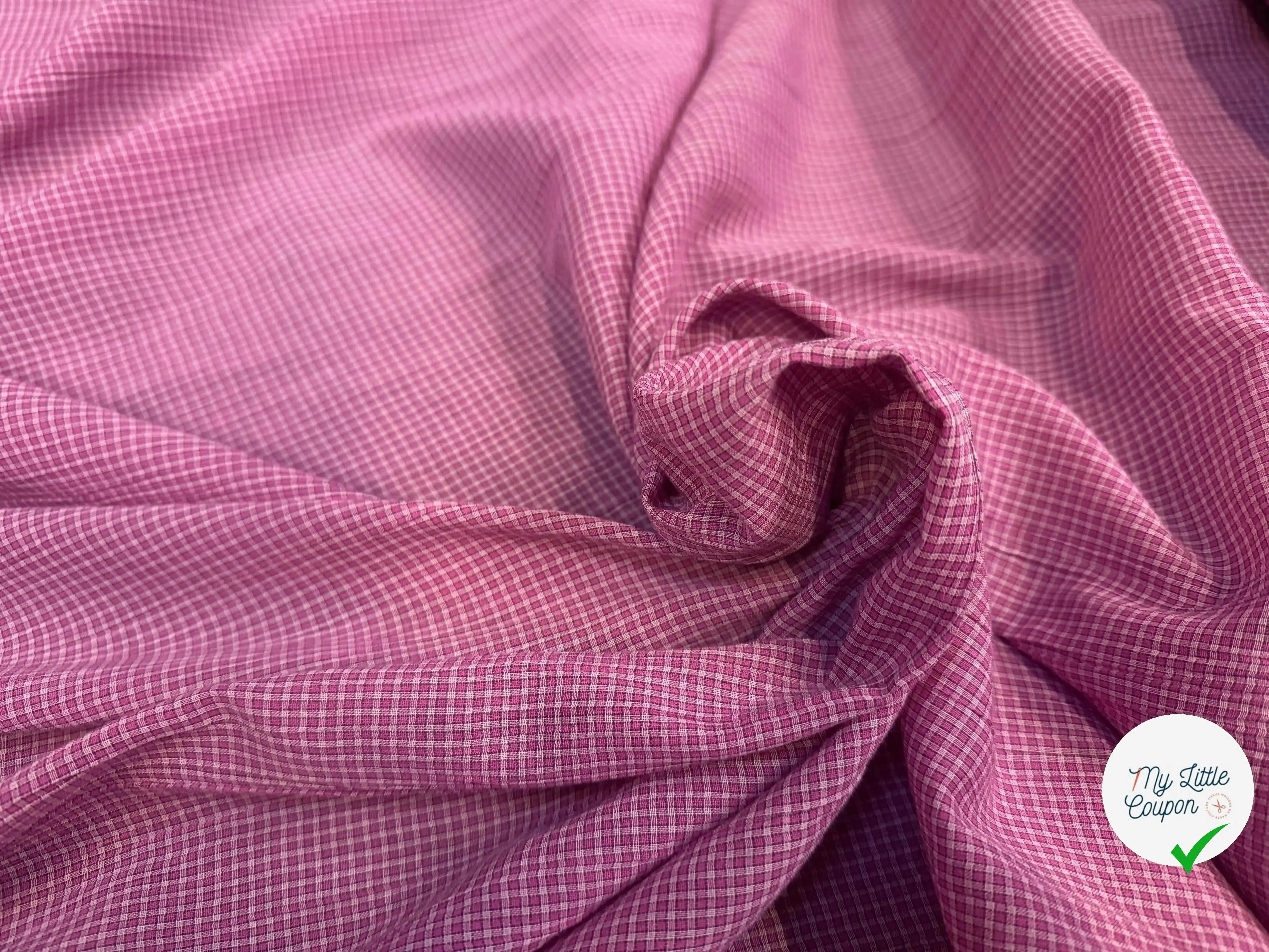 COTON LEGER LEGERMENT GAUFFRE PETIT CARREAUX ROSE - My Little Coupon
