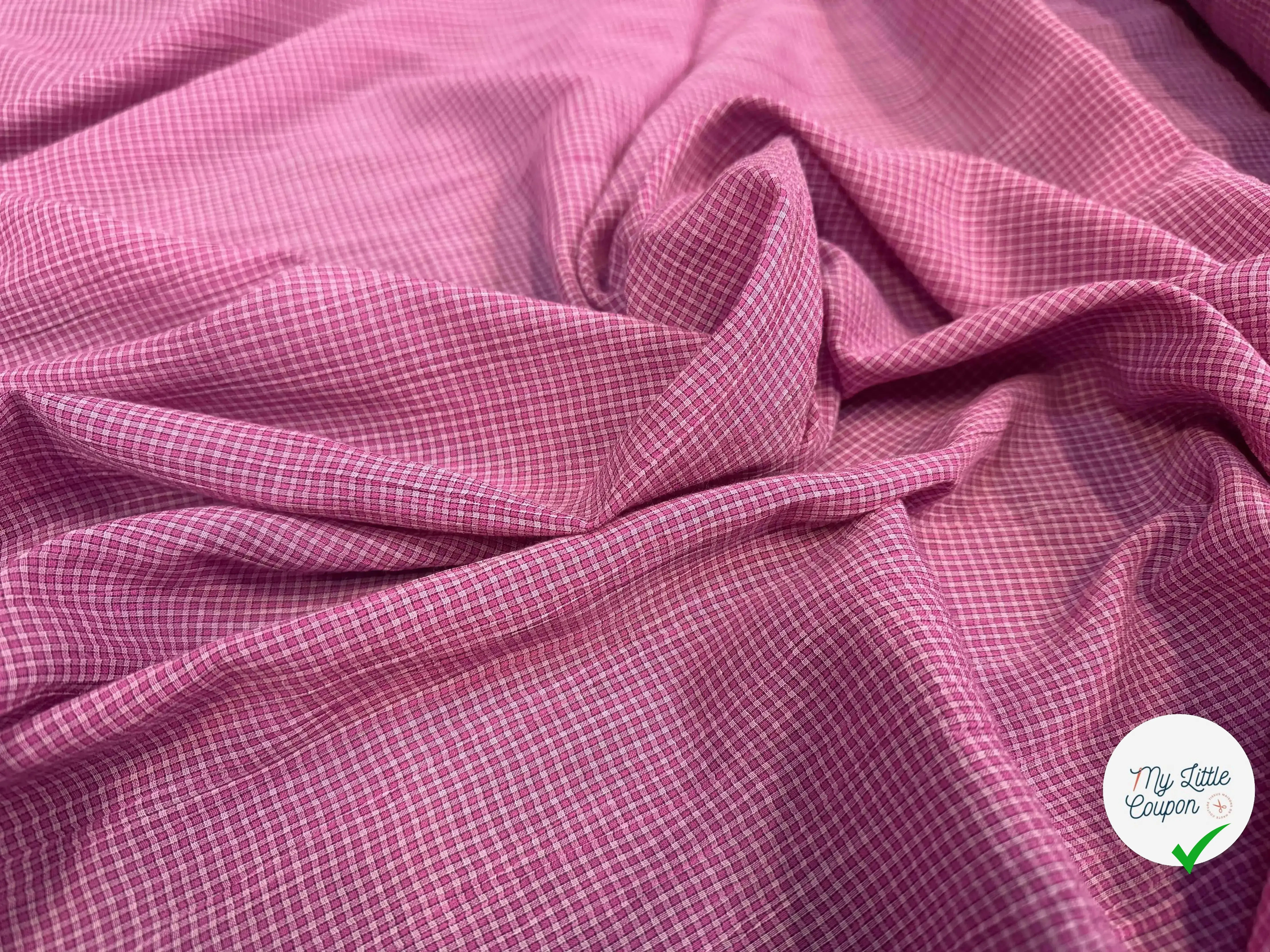 COTON LEGER LEGERMENT GAUFFRE PETIT CARREAUX ROSE - My Little Coupon