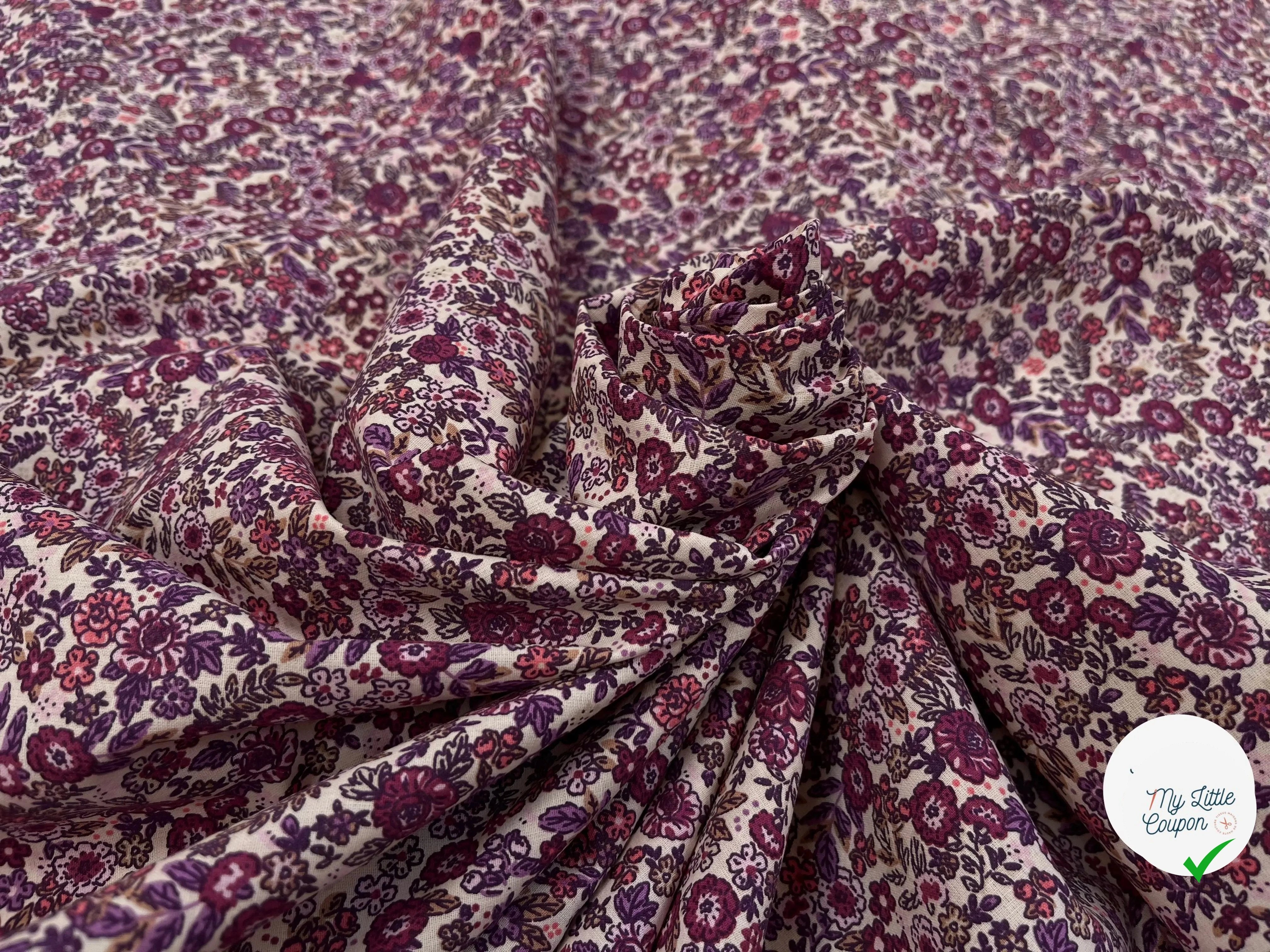 COTONNADE BARBARA ÉCRU ET VIOLET - My Little Coupon