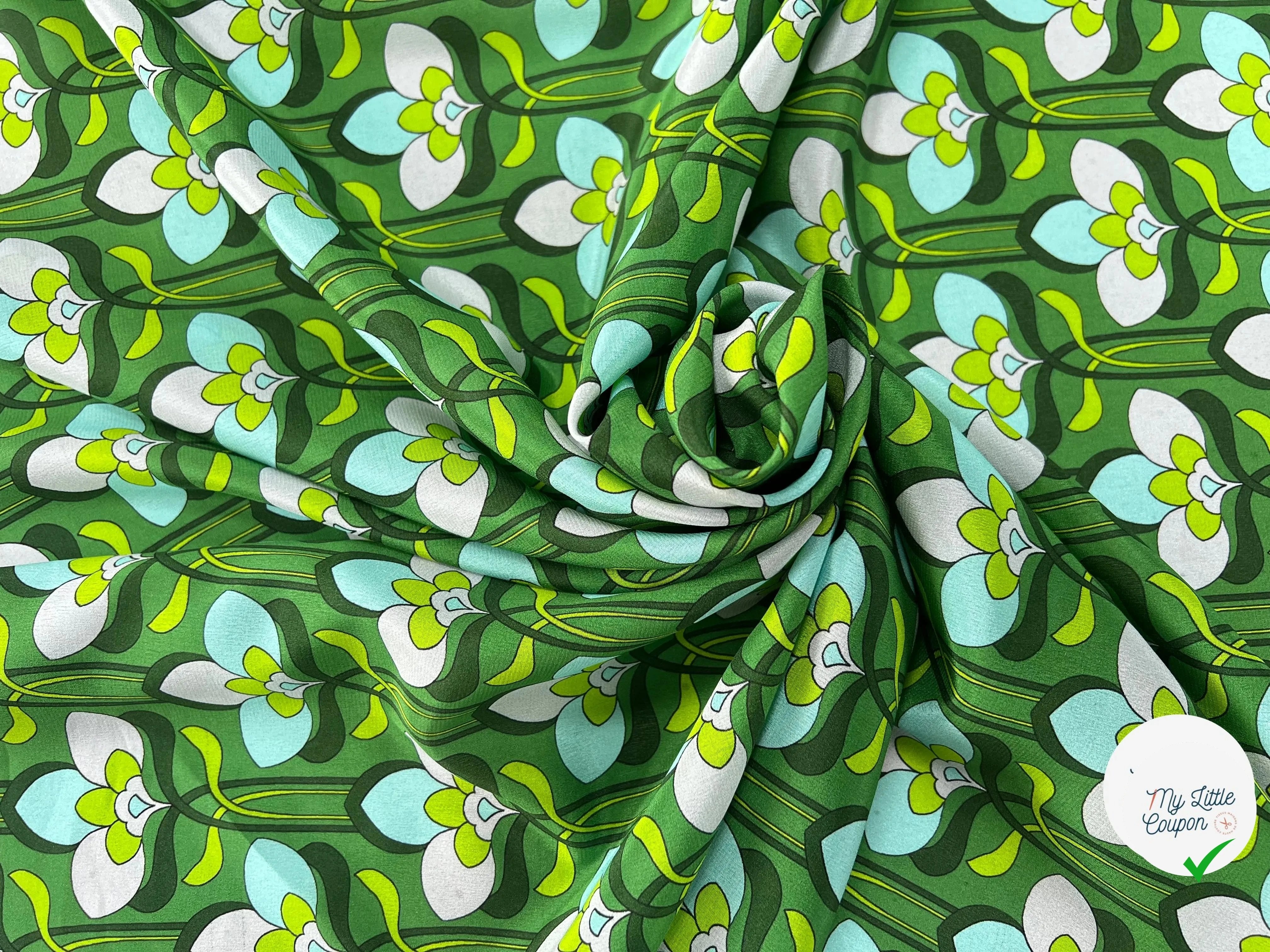 CREPE DE CHINE 100% SOIE FLEURS VERTES - My Little Coupon
