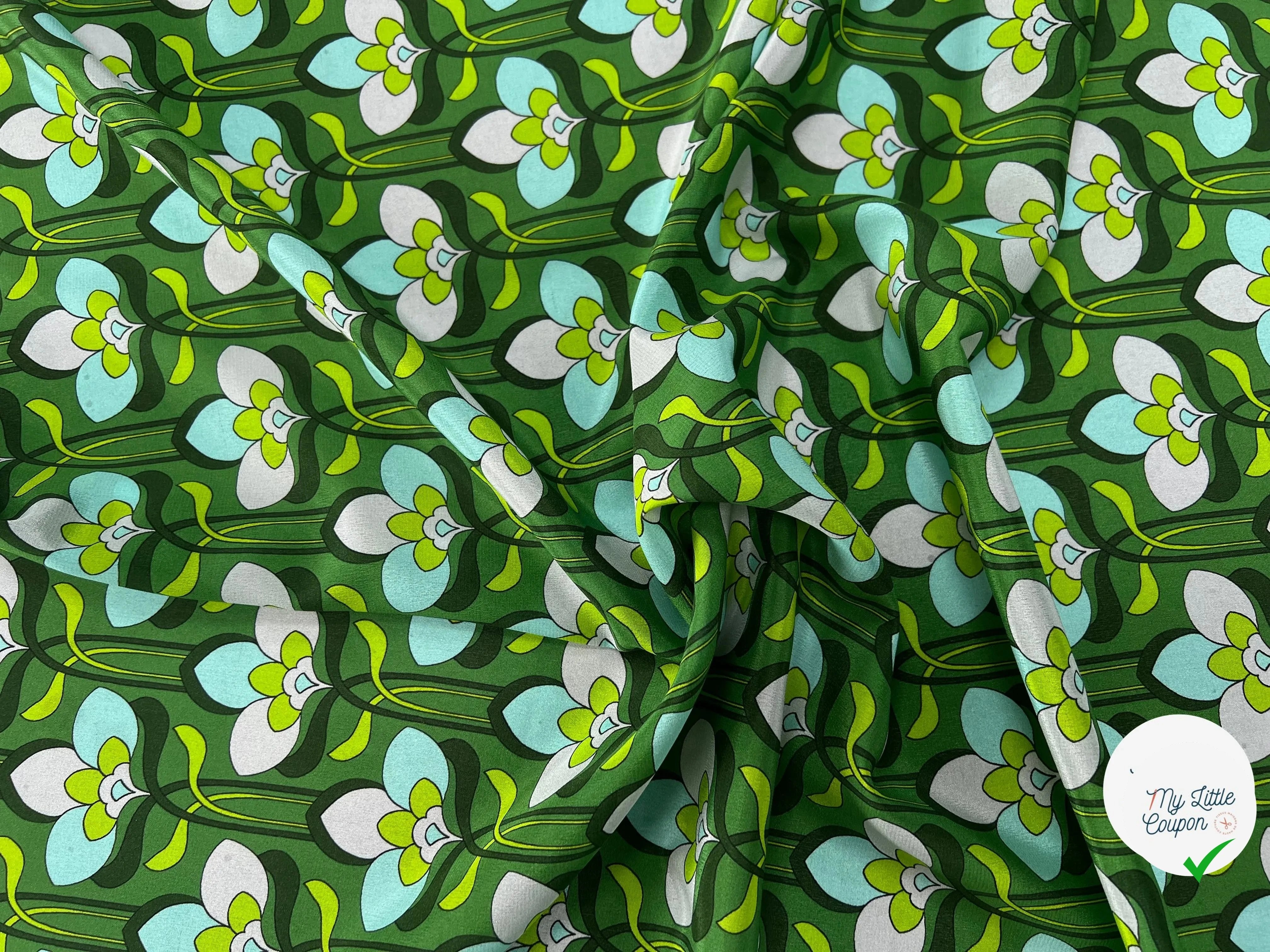 CREPE DE CHINE 100% SOIE FLEURS VERTES - My Little Coupon