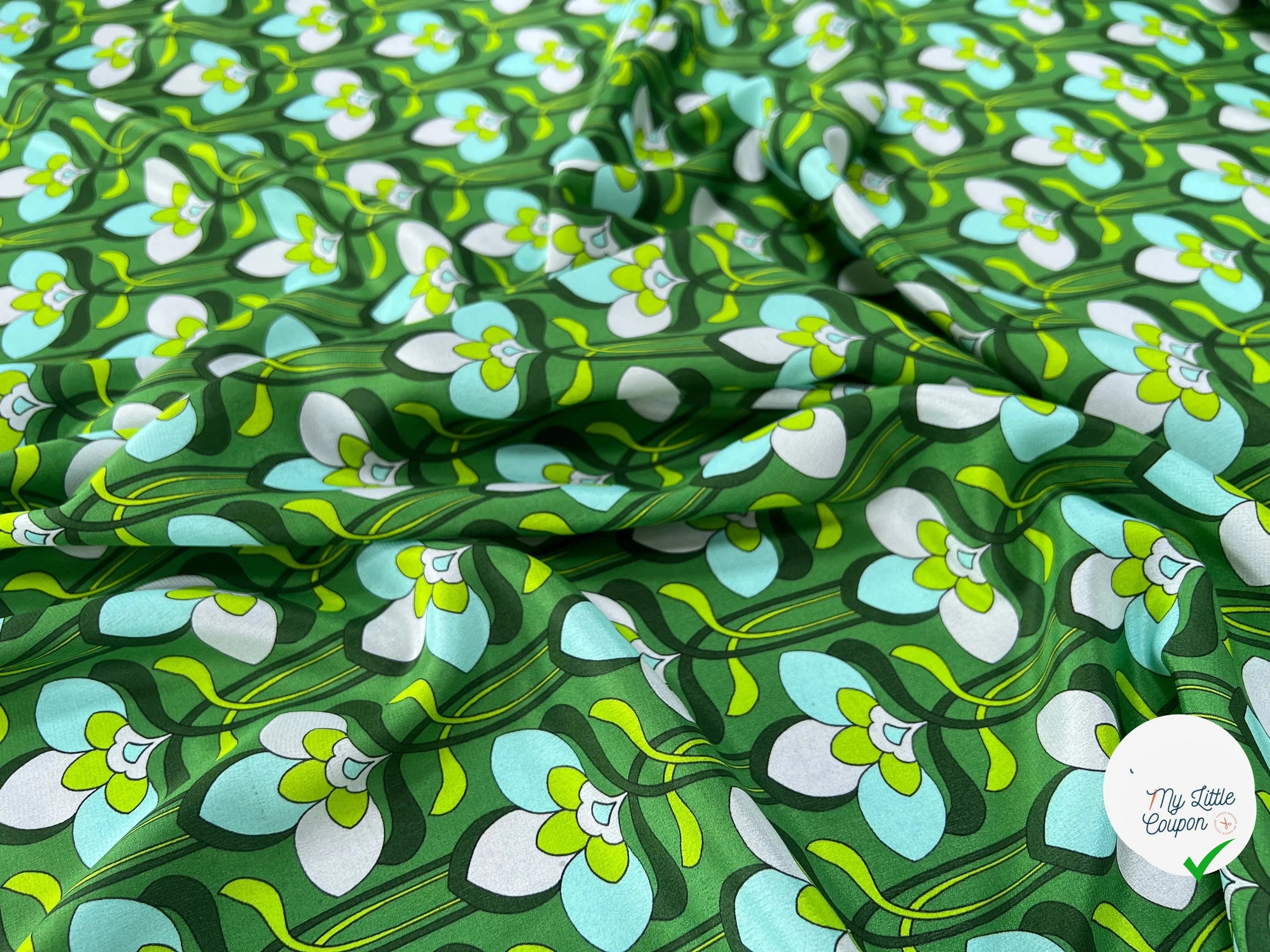 CREPE DE CHINE 100% SOIE FLEURS VERTES - My Little Coupon