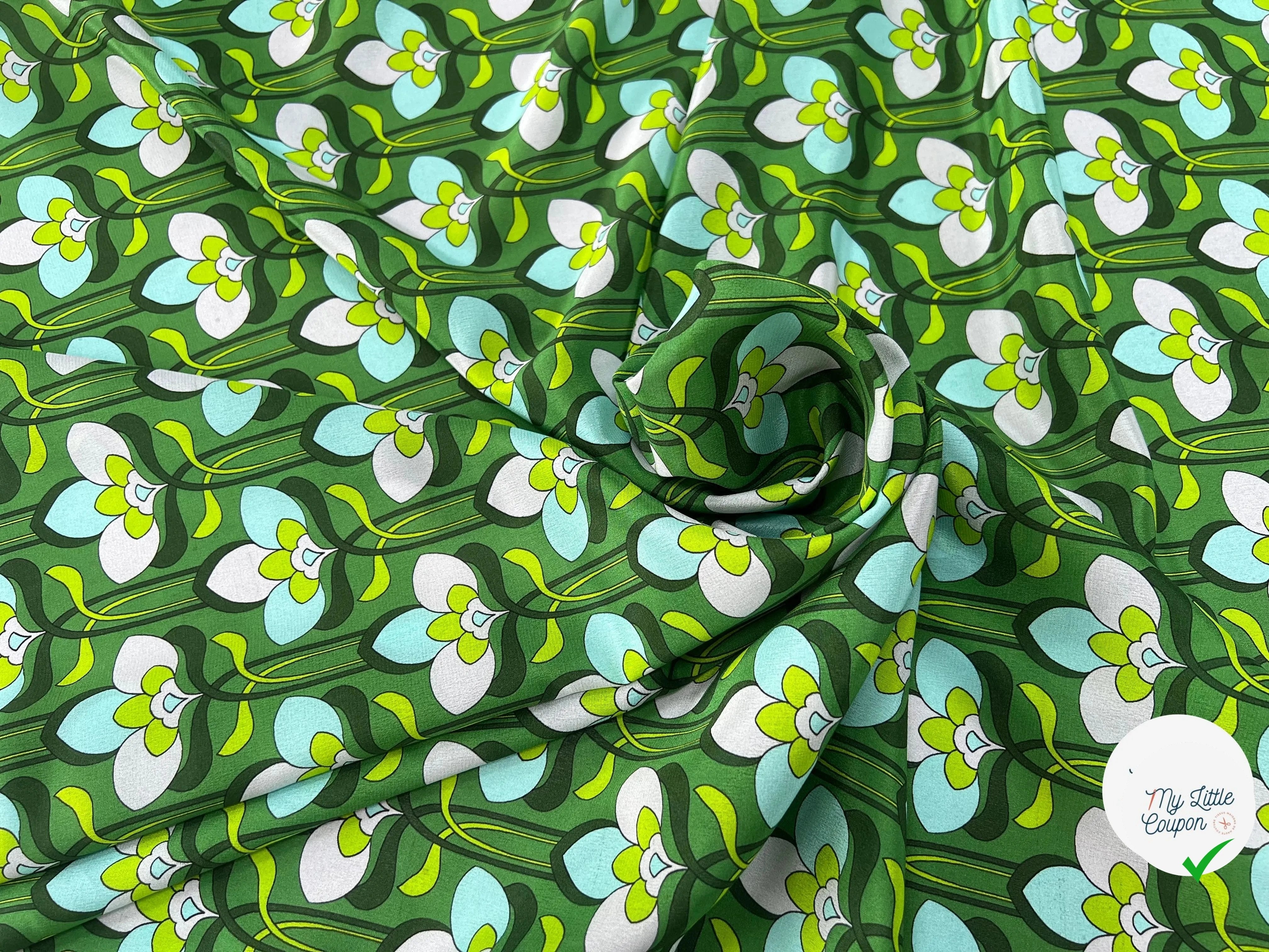 CREPE DE CHINE 100% SOIE FLEURS VERTES - My Little Coupon