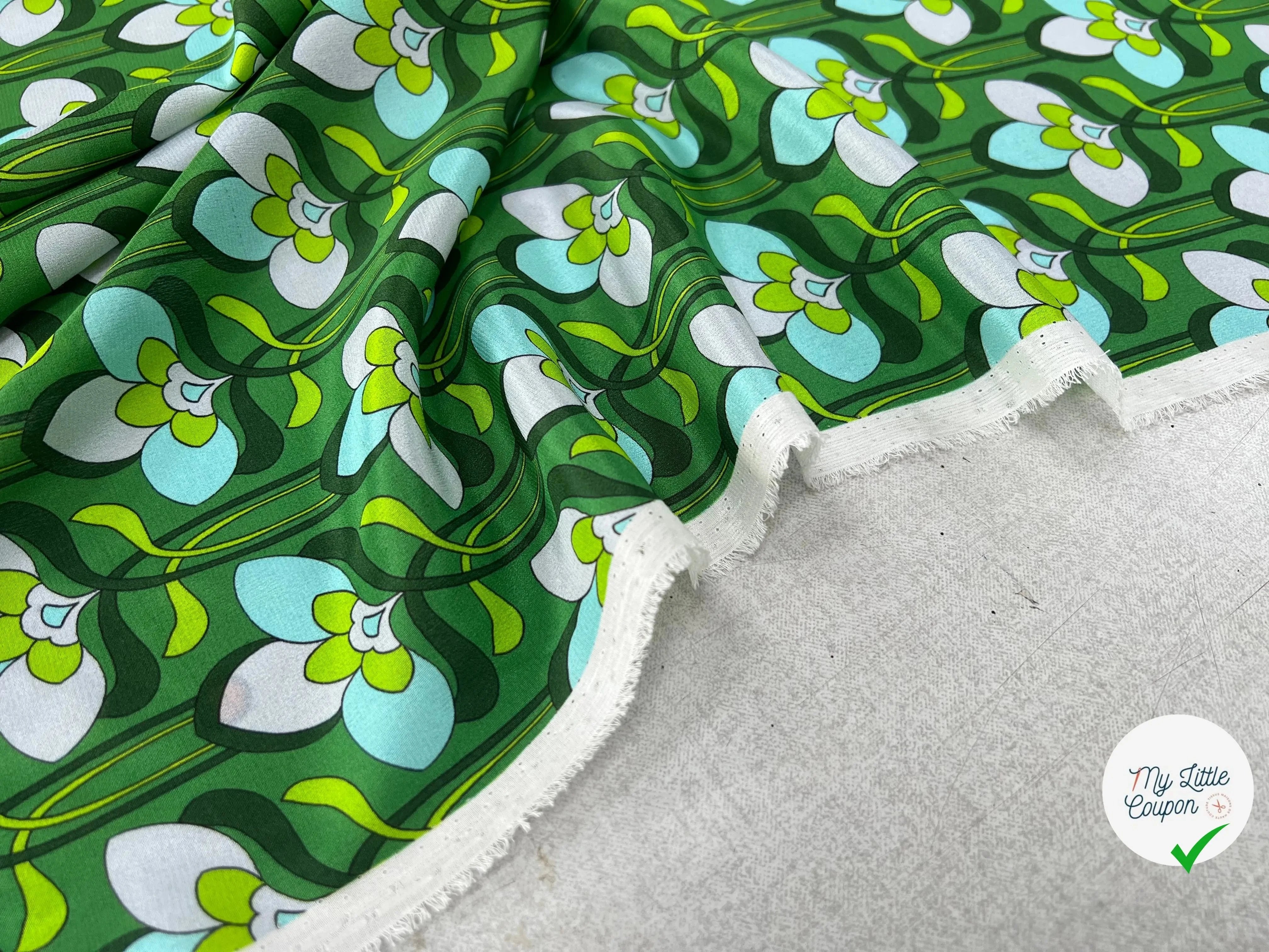 CREPE DE CHINE 100% SOIE FLEURS VERTES - My Little Coupon