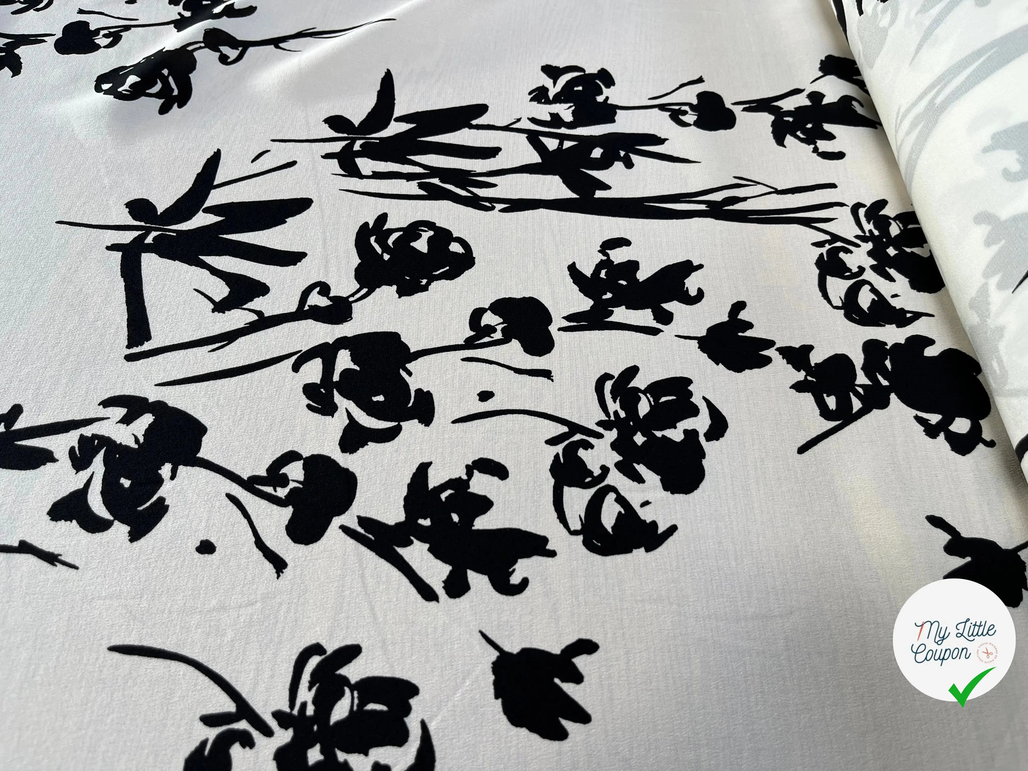 CREPE DE CHINE 100% SOIE JAPONISANT NOIR & BLANC - My Little Coupon
