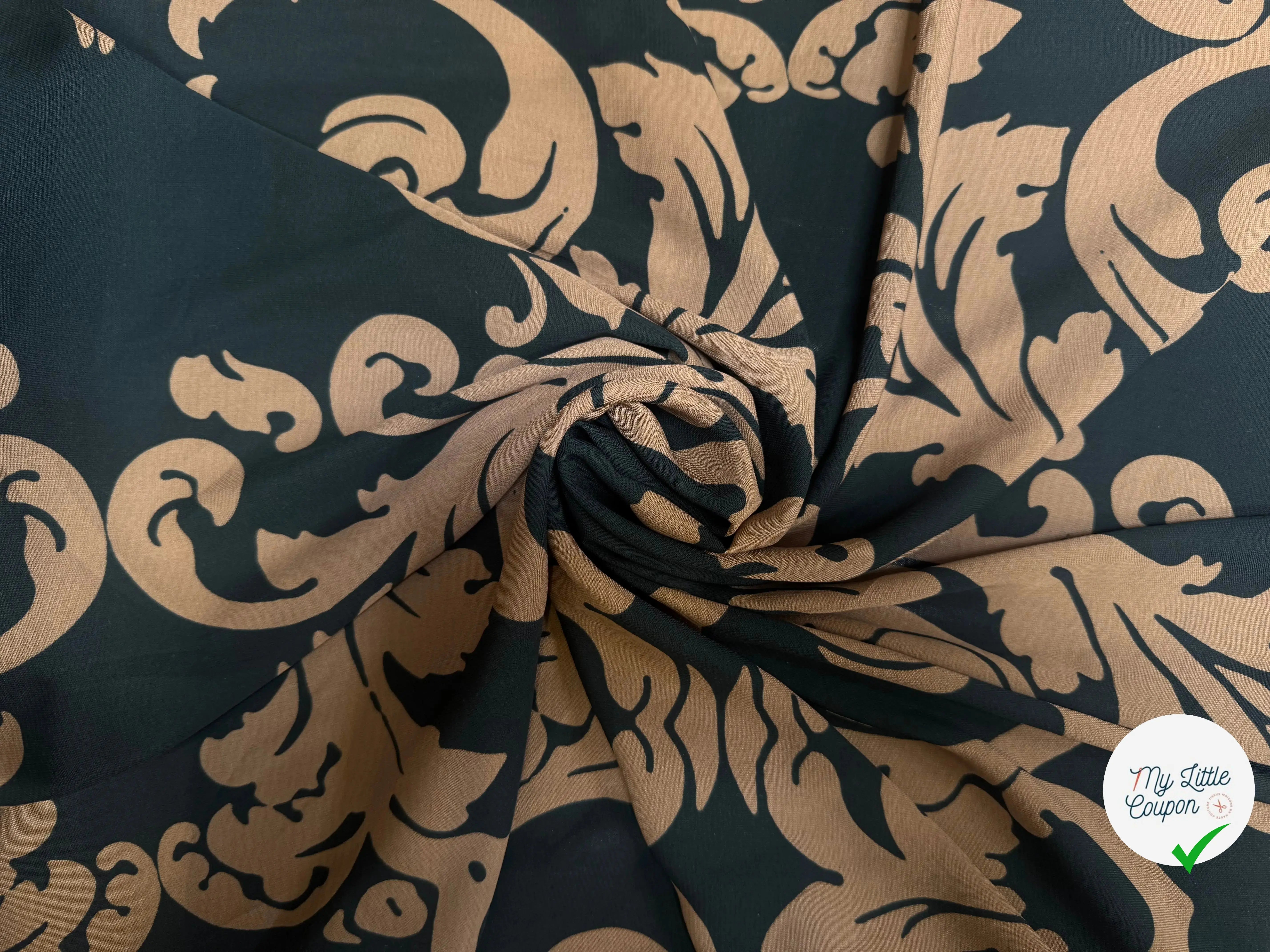 CRÊPE POLYESTER MOTIF FEUILLAGE VERT ET MARRON - My Little Coupon