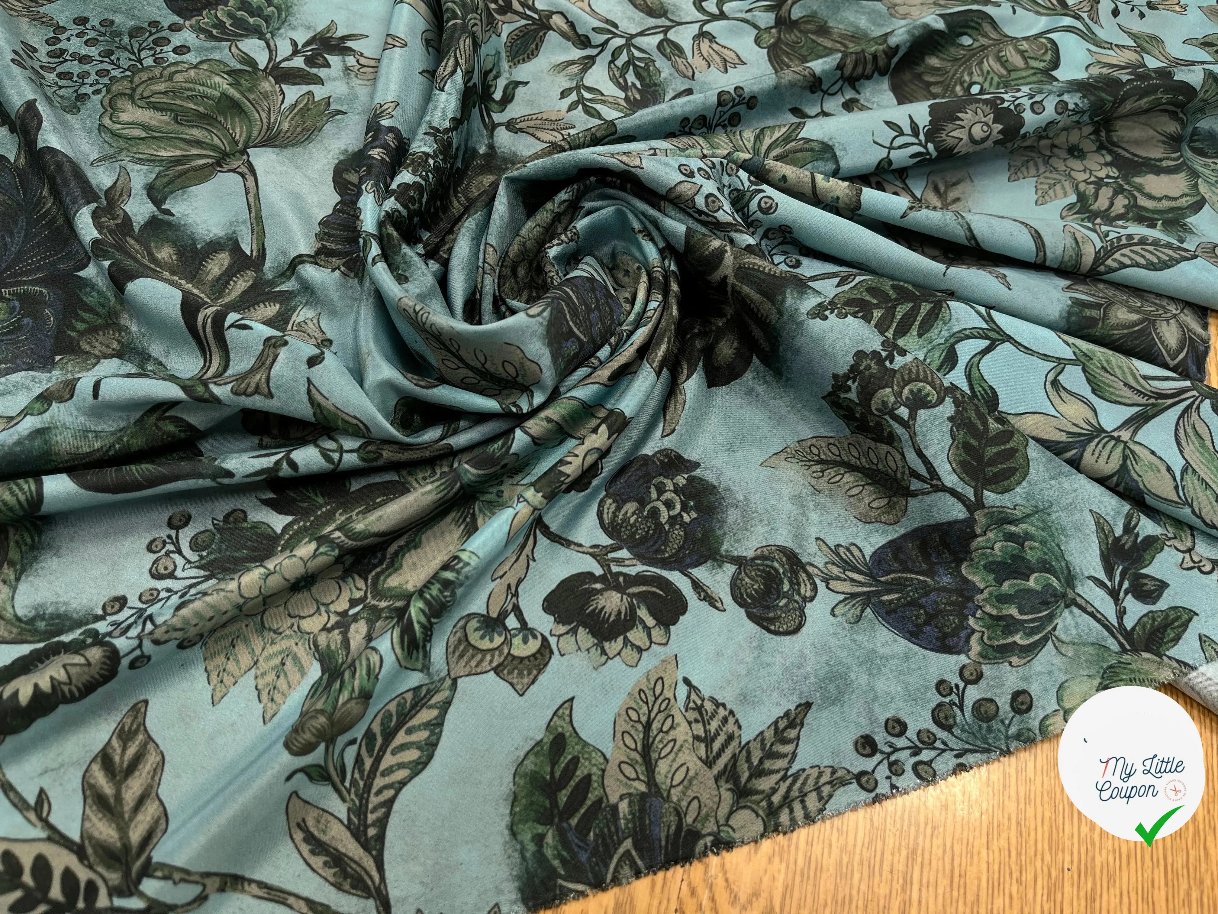 CRÊPE SATINÉ POLYESTER BLEU&VERT - My Little Coupon