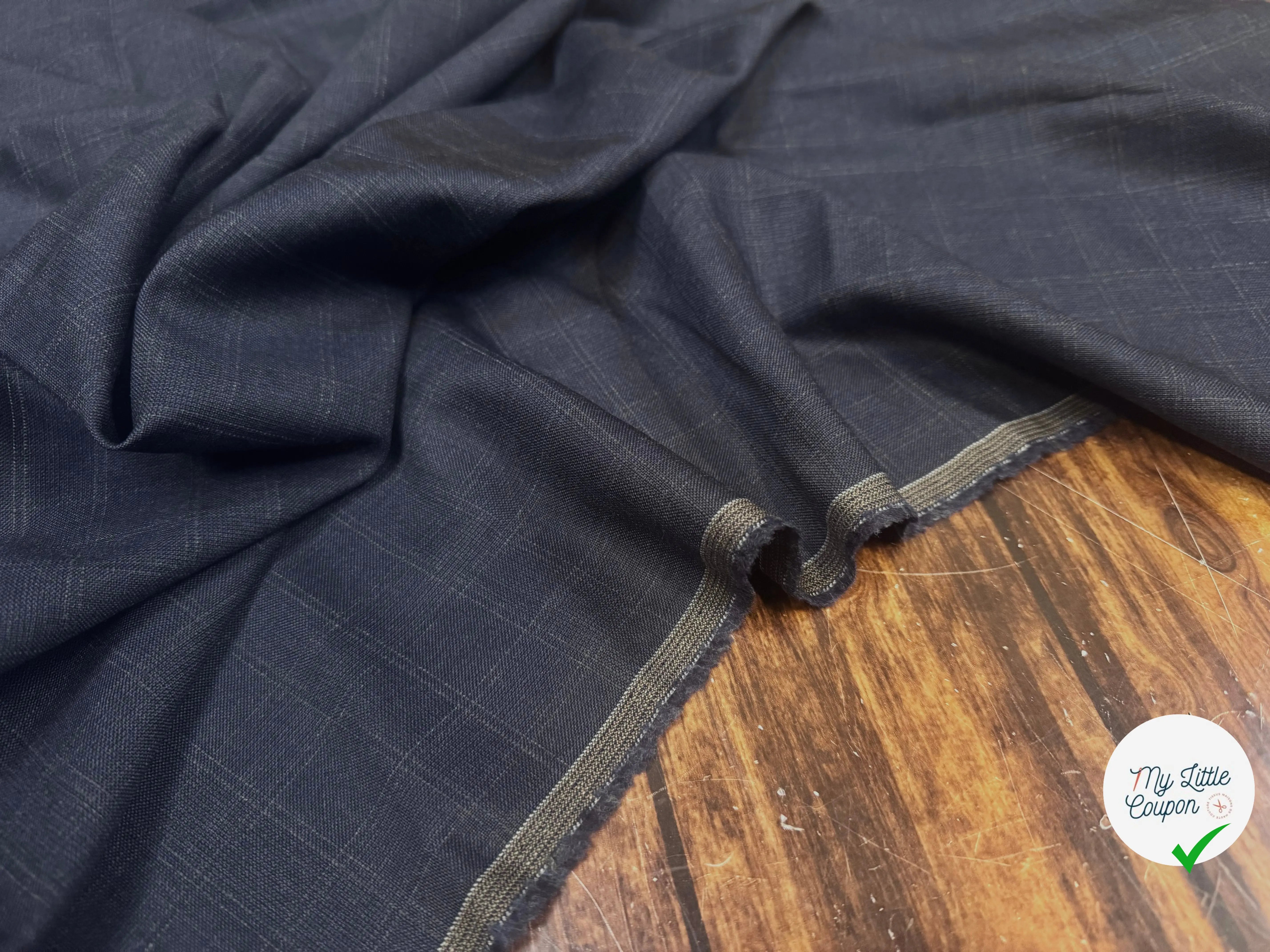 (Chute) DRAPERIE VITALE BARBERIS 100% LAINE CARREAUX CREAM FOND NAVY - My Little Coupon