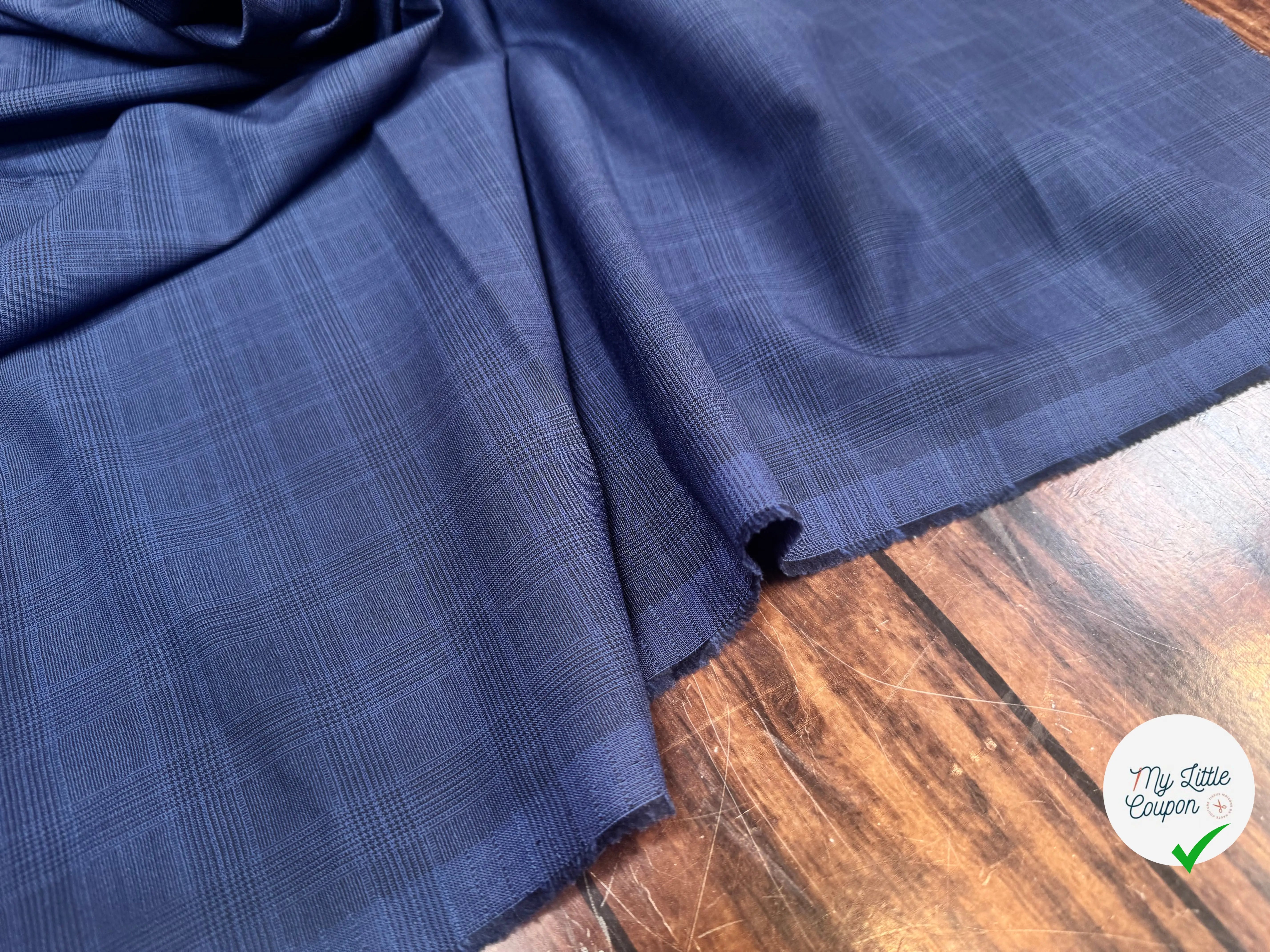 (Chute) DRAPERIE VITALE BARBERIS 100% LAINE PRINCE DE GALLES BLEU - My Little Coupon