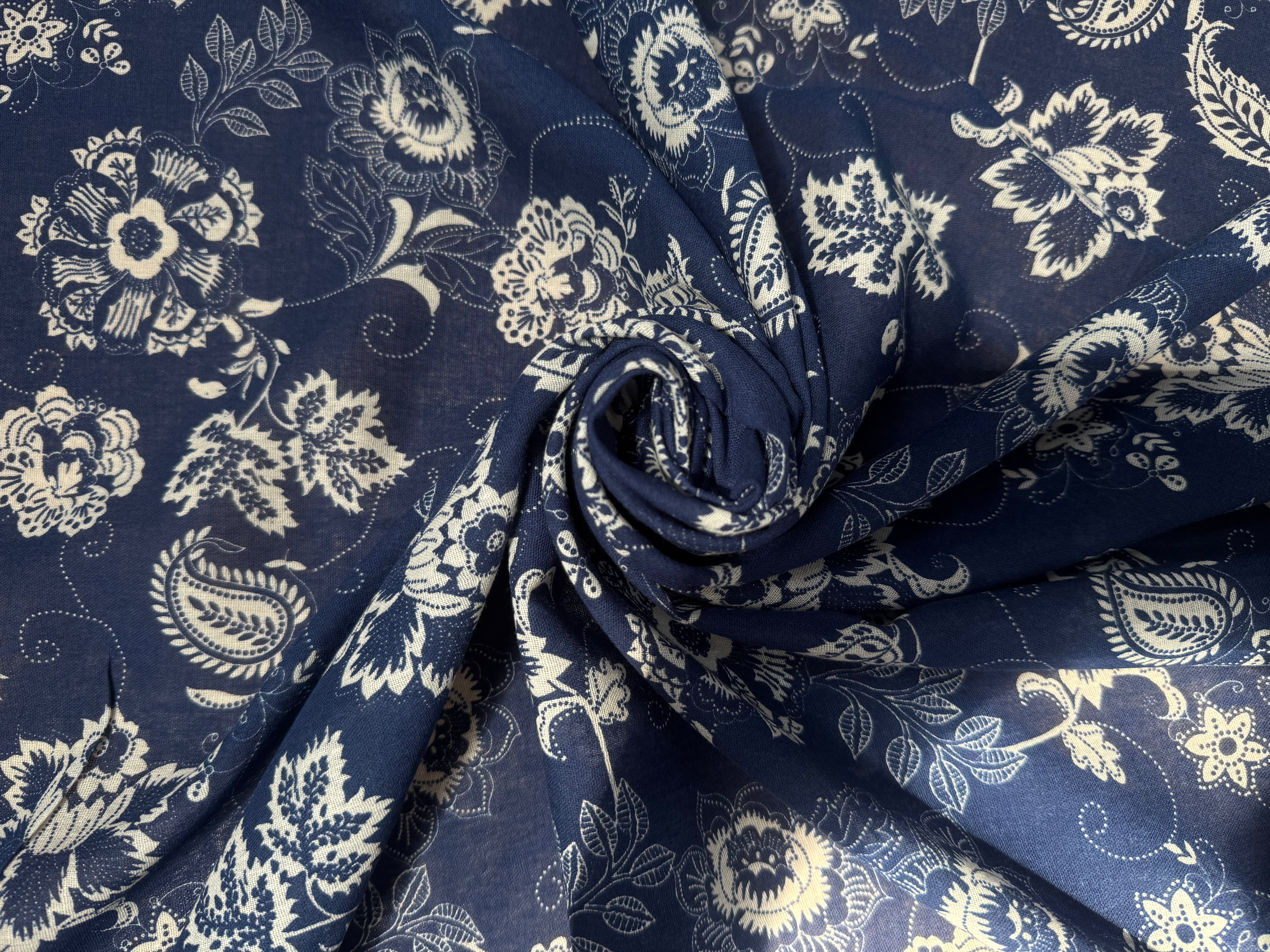 GAZE DE COTON FOND BLEU MOTIFS BLANC - My Little Coupon