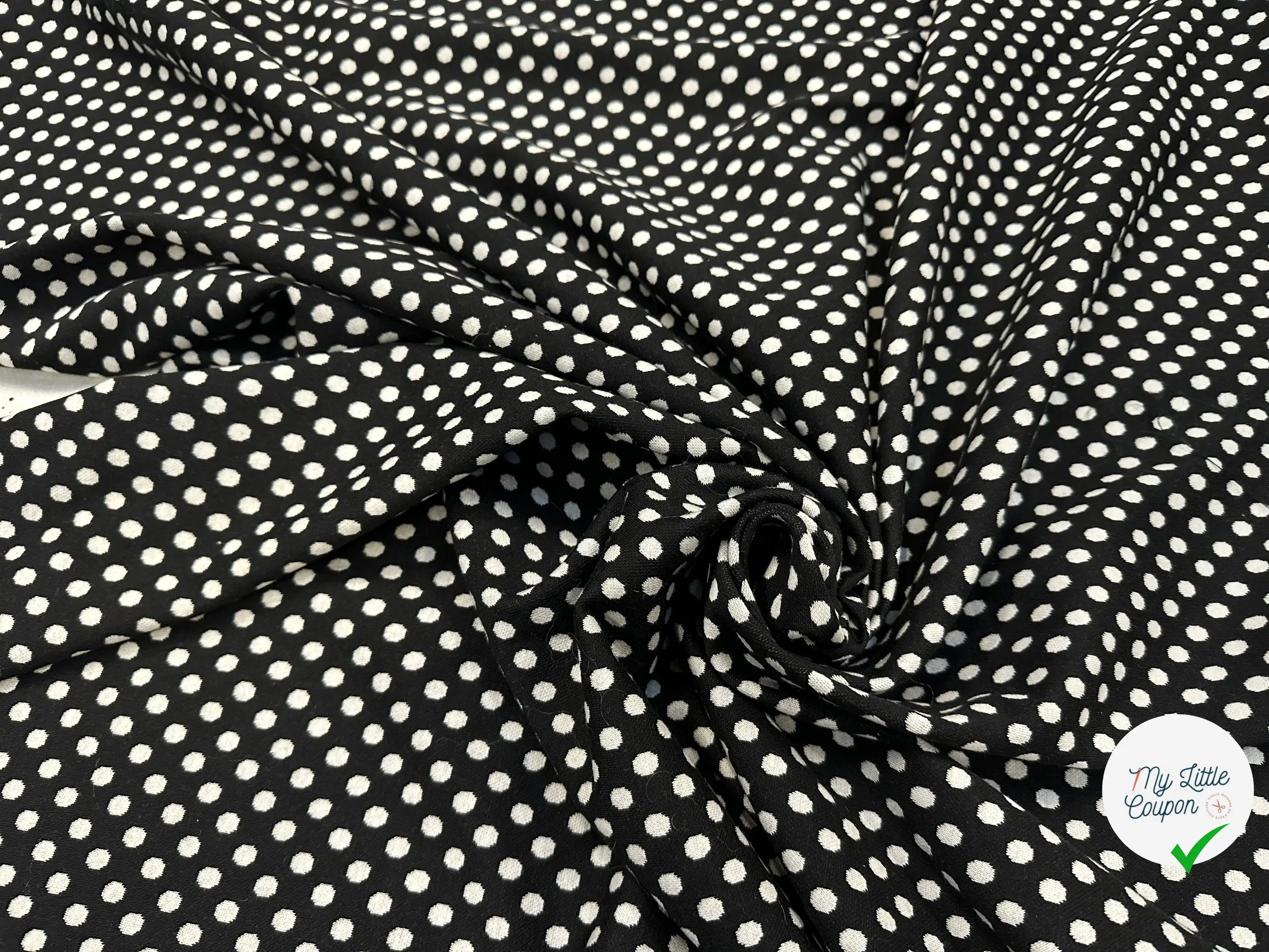 MAILLE JACQUARD POIS FLOCONS NOIR ET BLANC 170CM LAIZE - My Little Coupon
