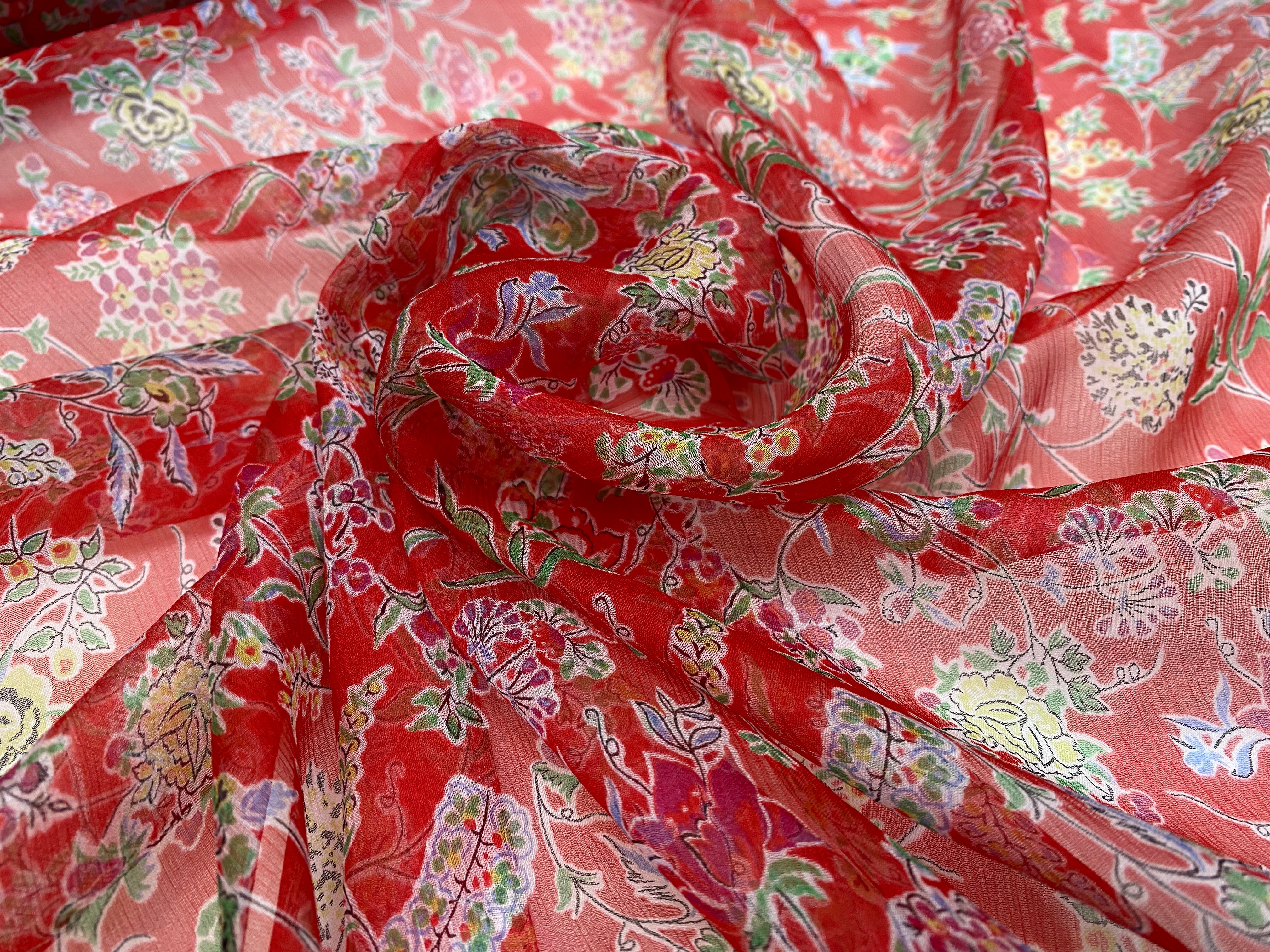 MOUSSELINE DE SOIE FLEURS ROUGE - My Little Coupon