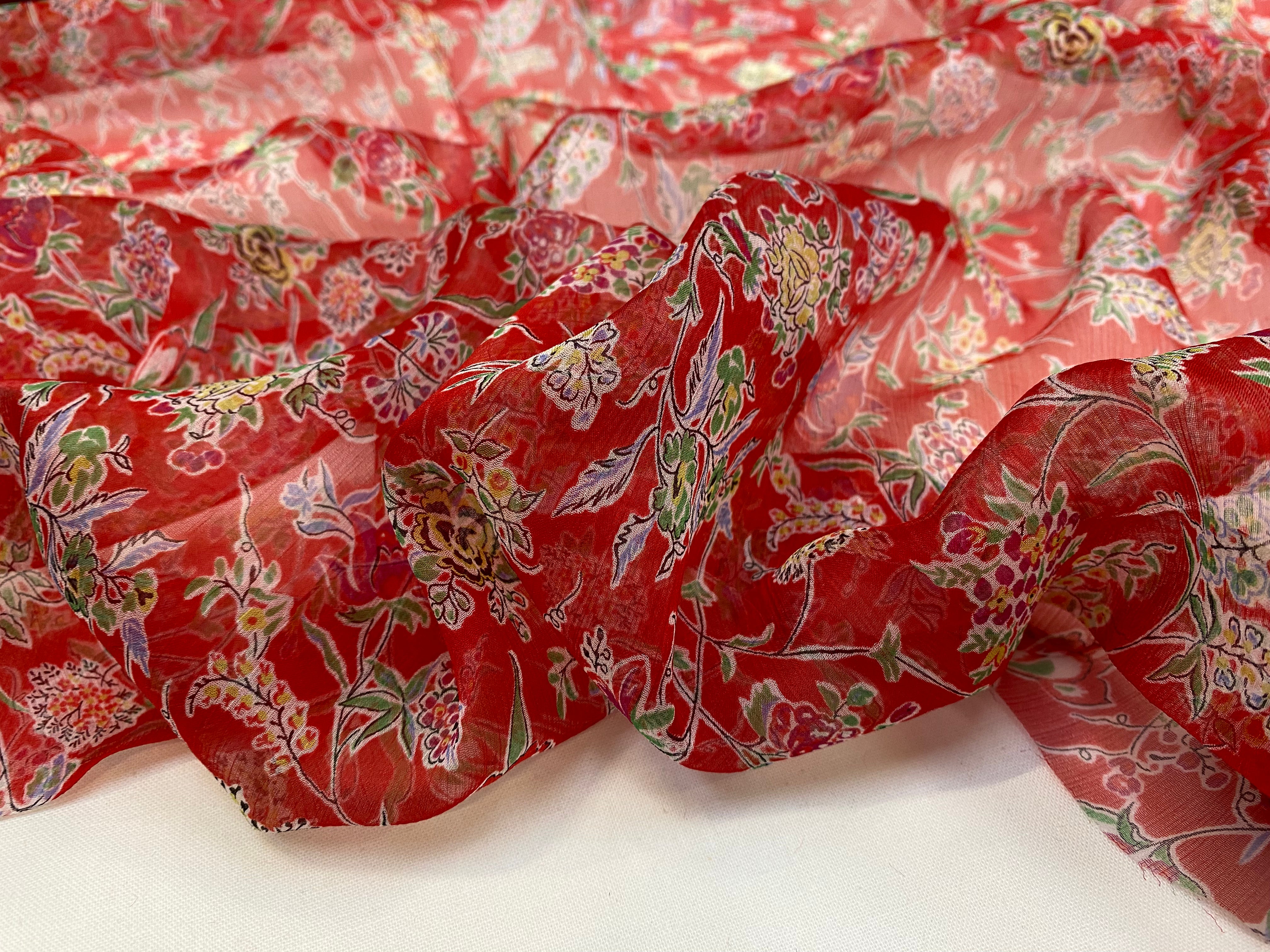 MOUSSELINE DE SOIE FLEURS ROUGE - My Little Coupon