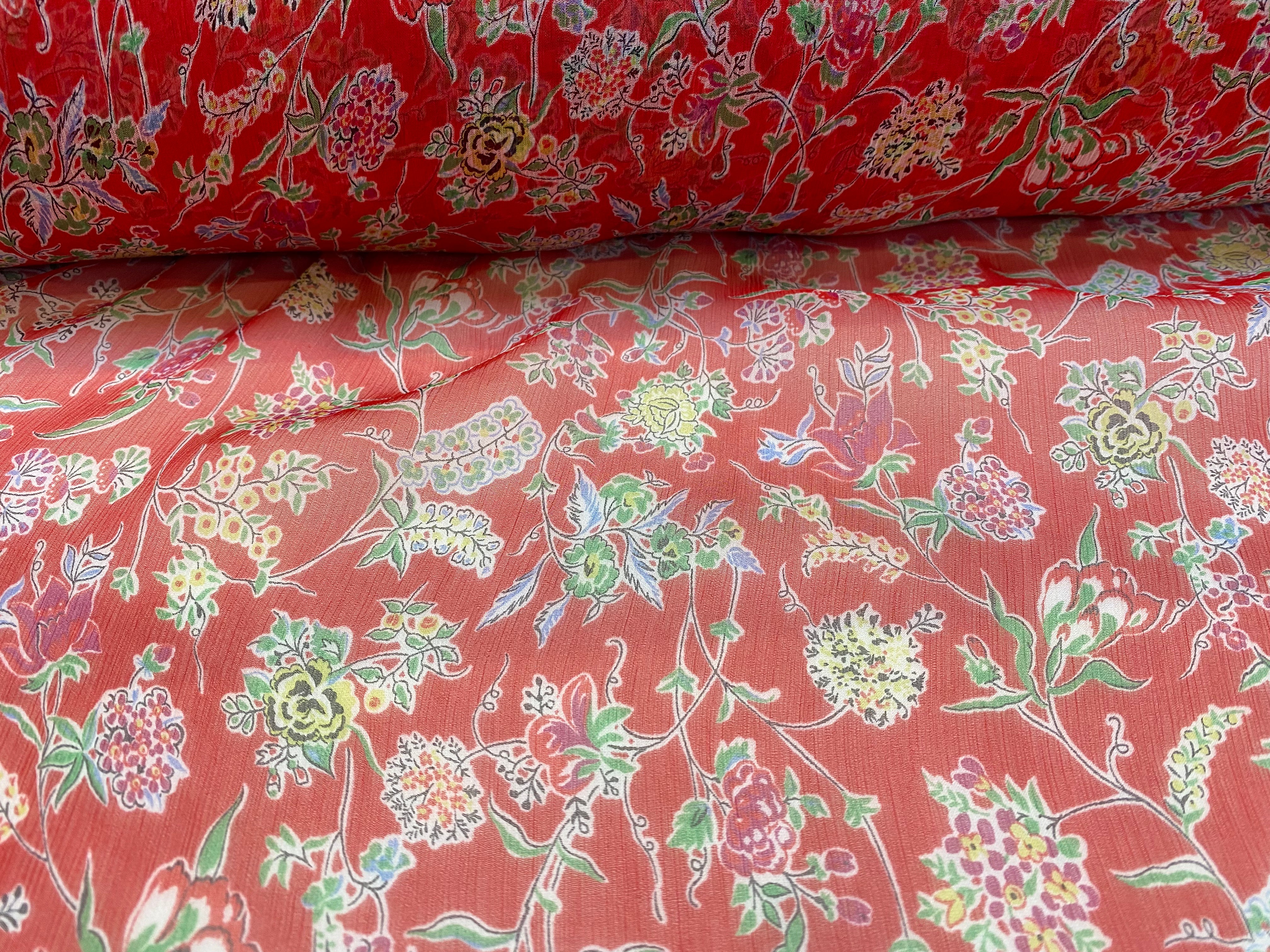 MOUSSELINE DE SOIE FLEURS ROUGE - My Little Coupon