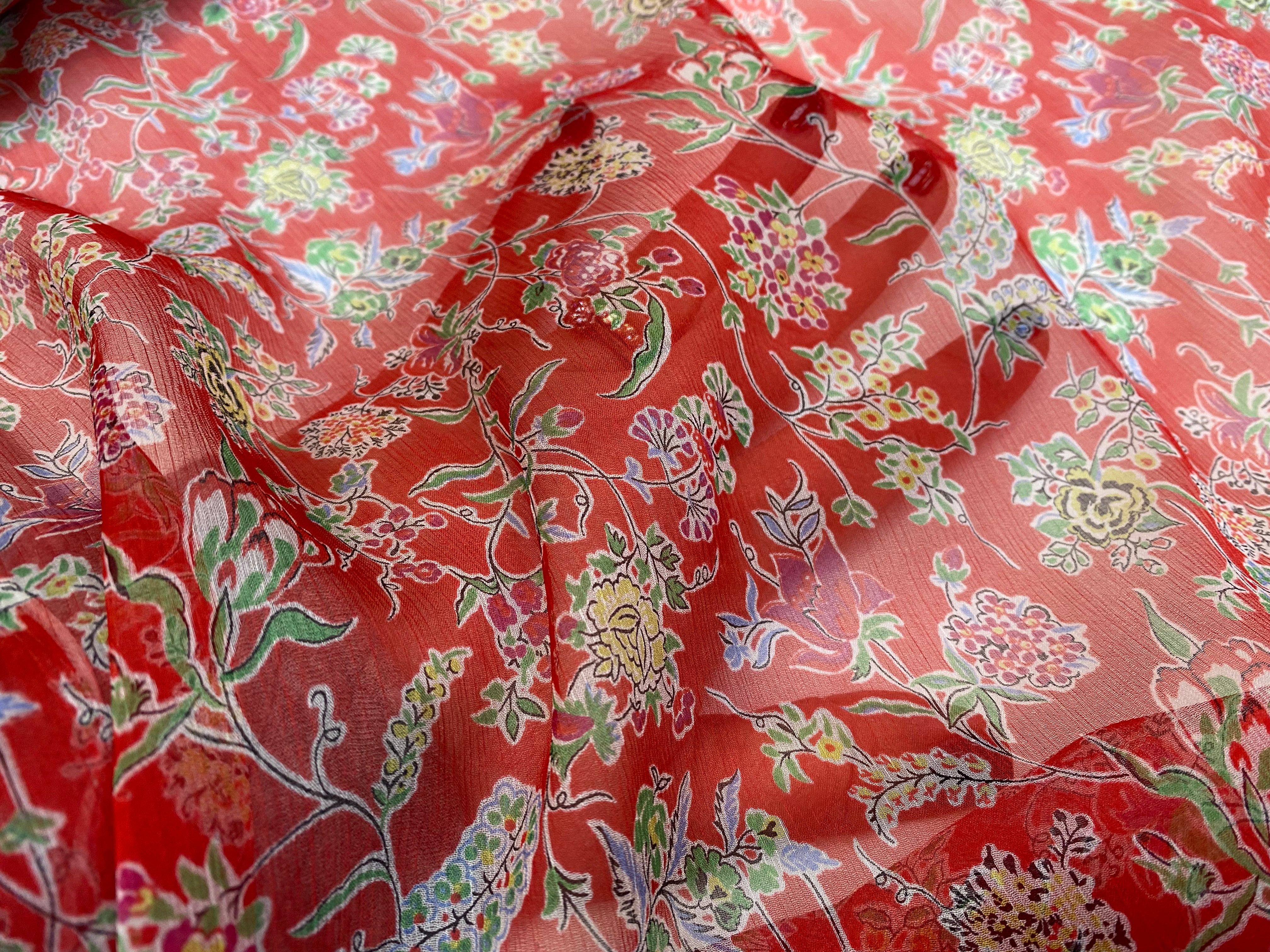 MOUSSELINE DE SOIE FLEURS ROUGE - My Little Coupon