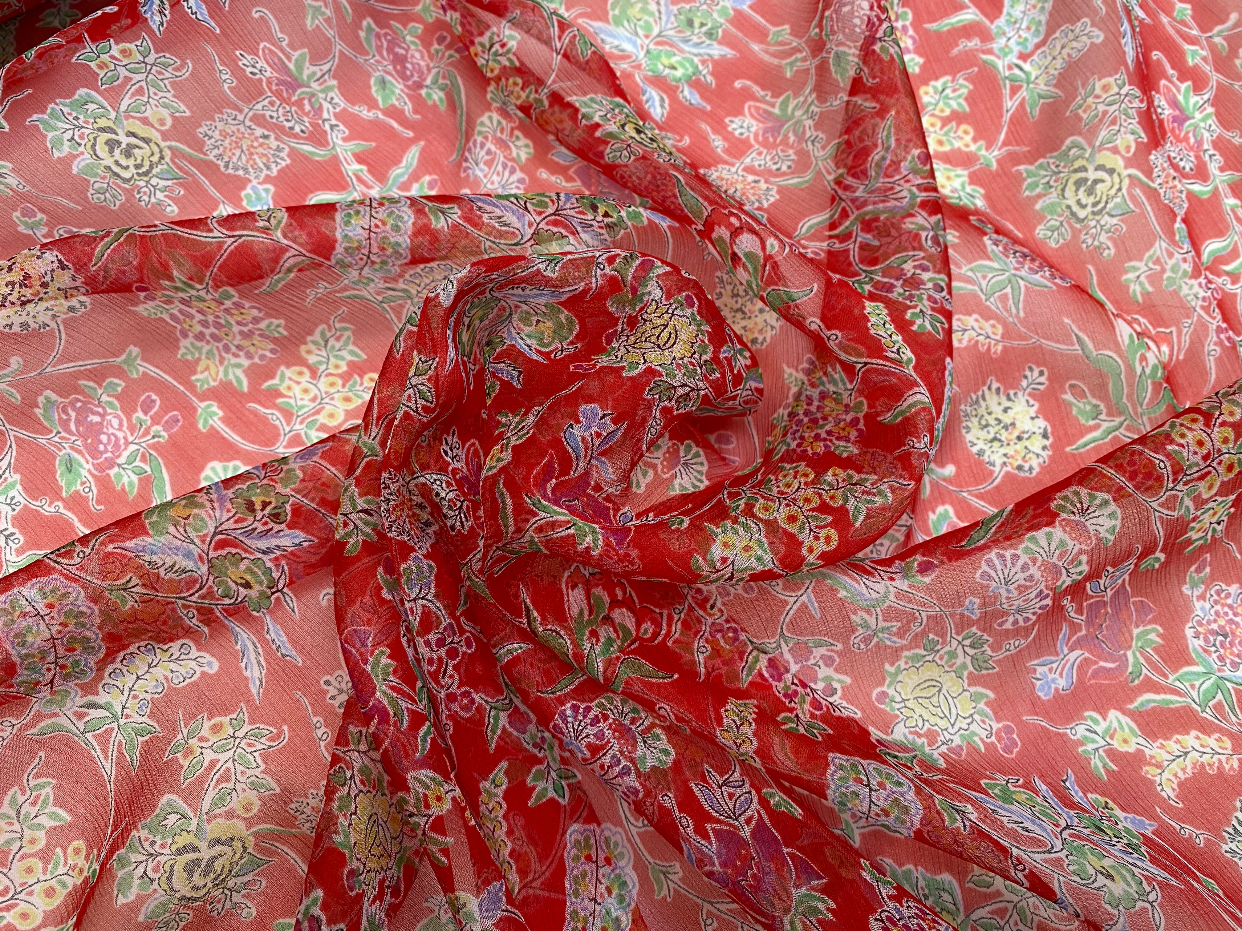 MOUSSELINE DE SOIE FLEURS ROUGE - My Little Coupon