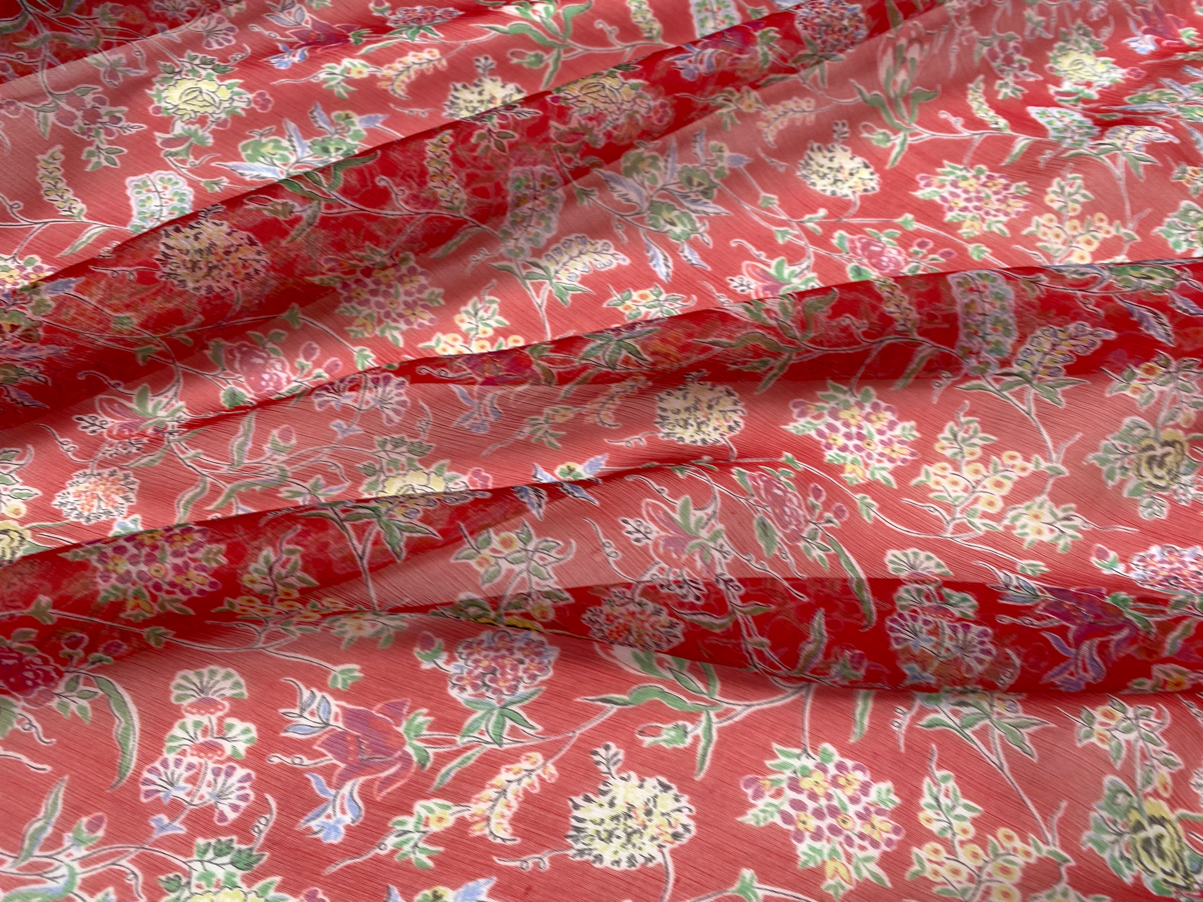MOUSSELINE DE SOIE FLEURS ROUGE - My Little Coupon