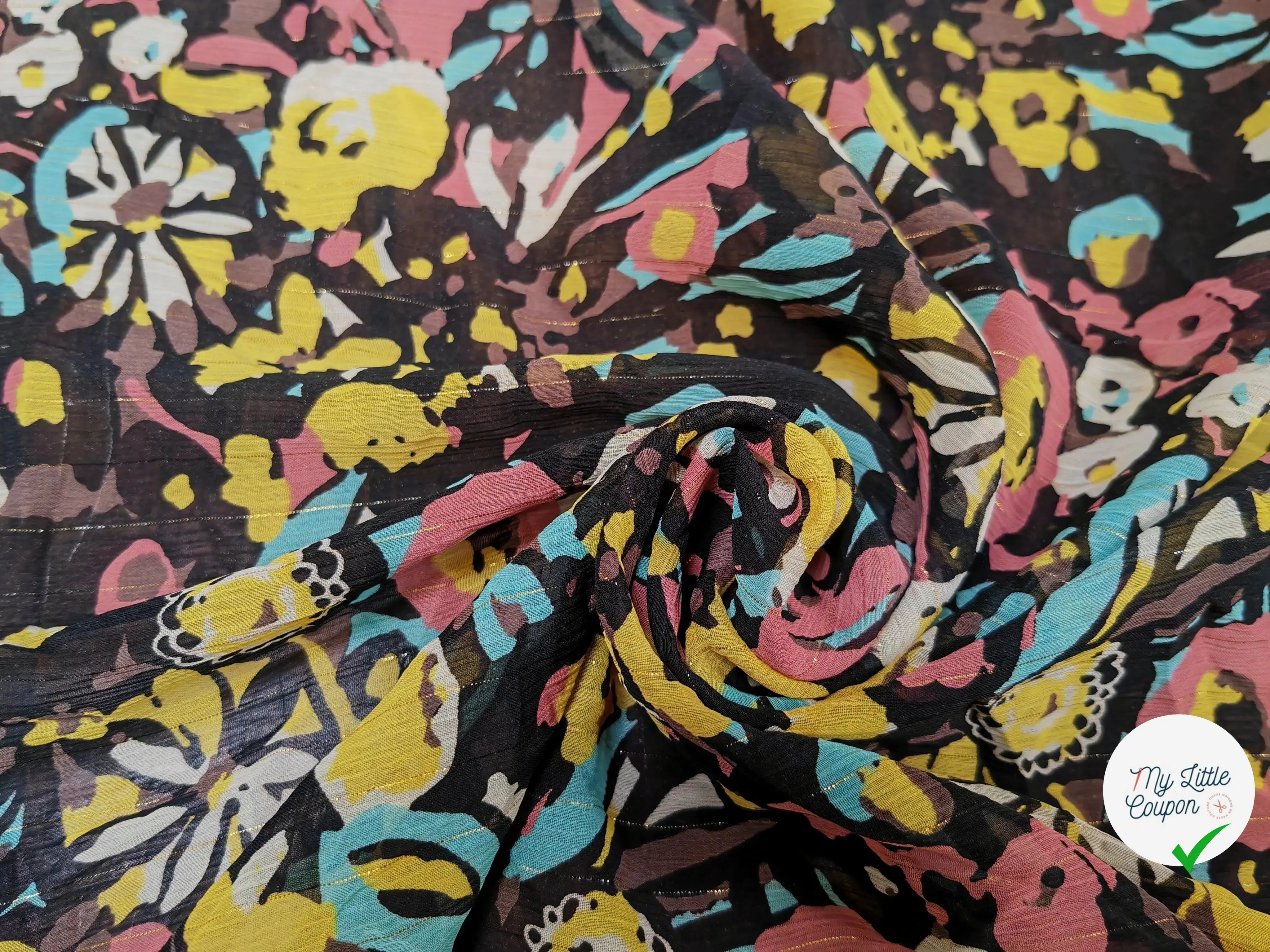 MOUSSELINE TÂCHE DE FLEURS FOND NOIR - My Little Coupon