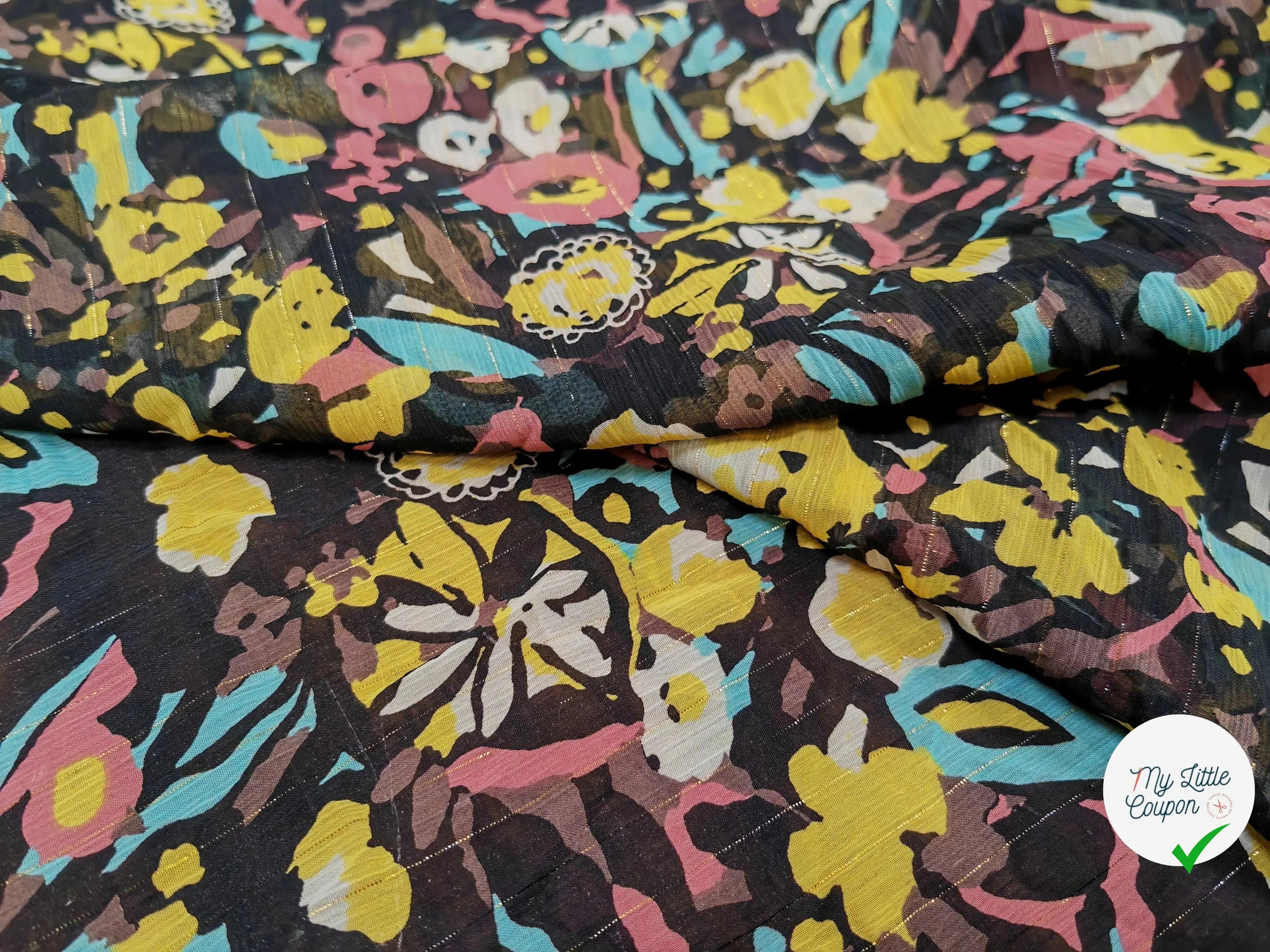 MOUSSELINE TÂCHE DE FLEURS FOND NOIR - My Little Coupon