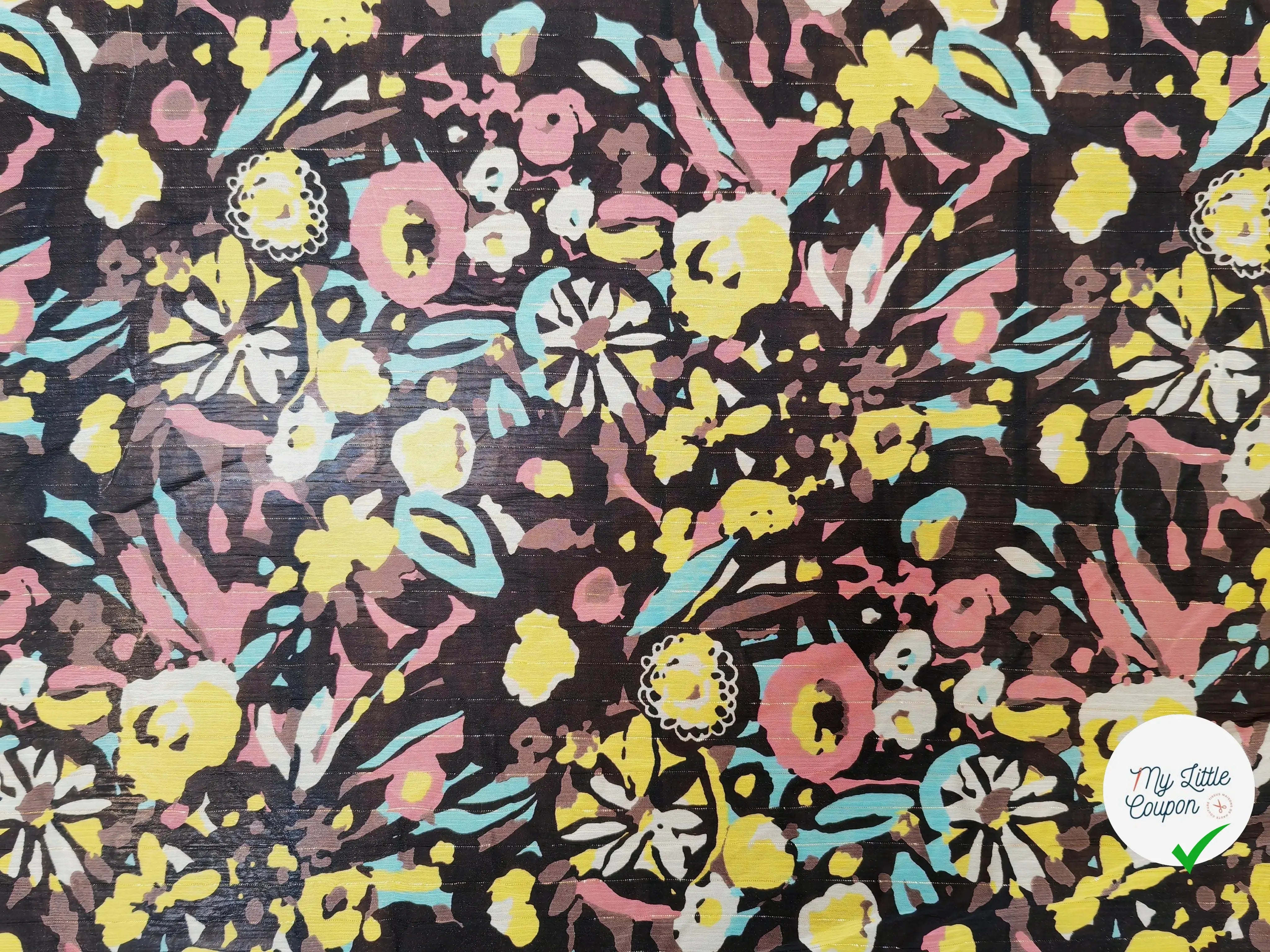 MOUSSELINE TÂCHE DE FLEURS FOND NOIR - My Little Coupon