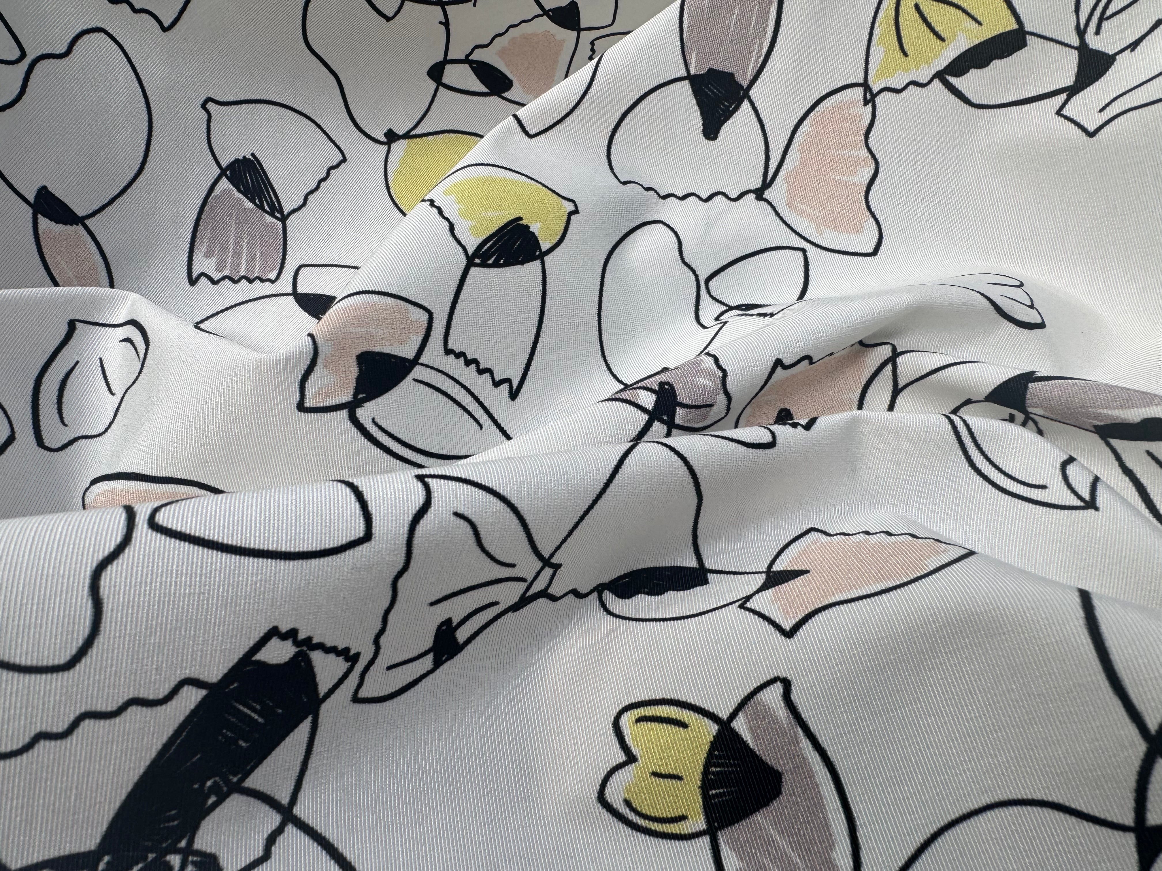 (Chute) OTTOMAN STRETCH VISOSE COTON IMPRIMÉ FLEURS FOND BLANC - My Little Coupon
