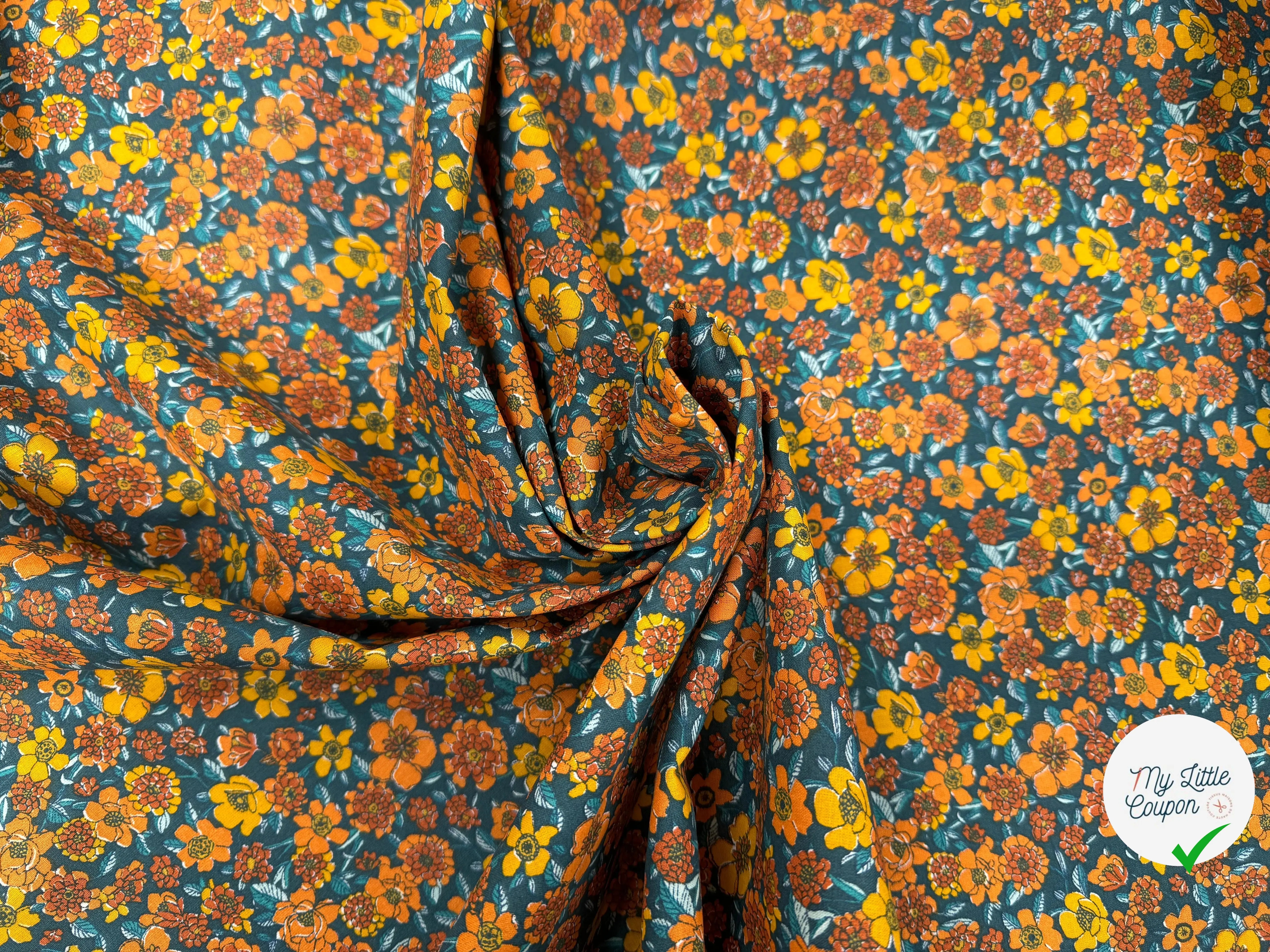 PERCALE DE COTON BOVARY MARINE EMERAUDE - My Little Coupon