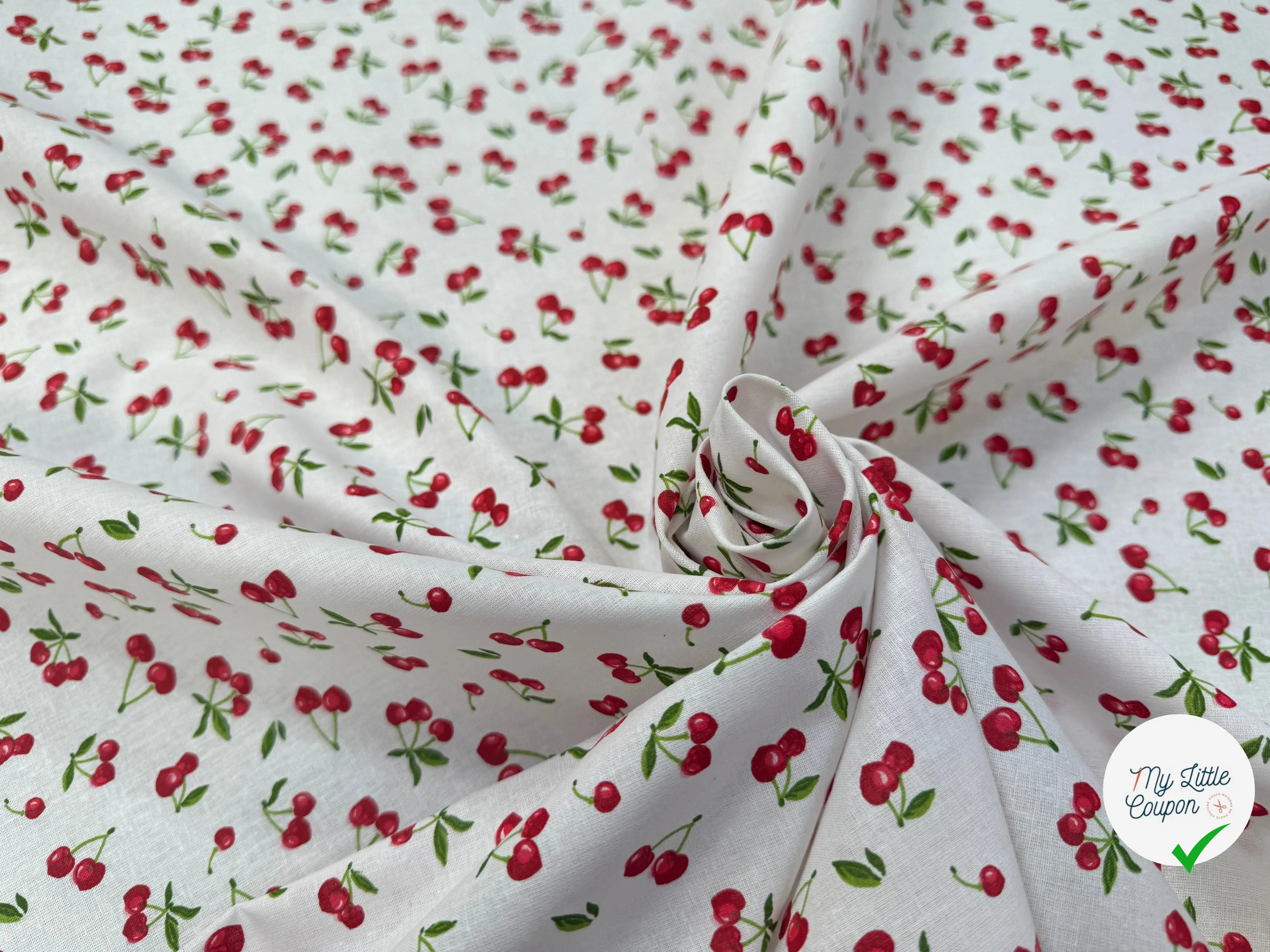 PERCALE DE COTON CERISES BLANC - My Little Coupon