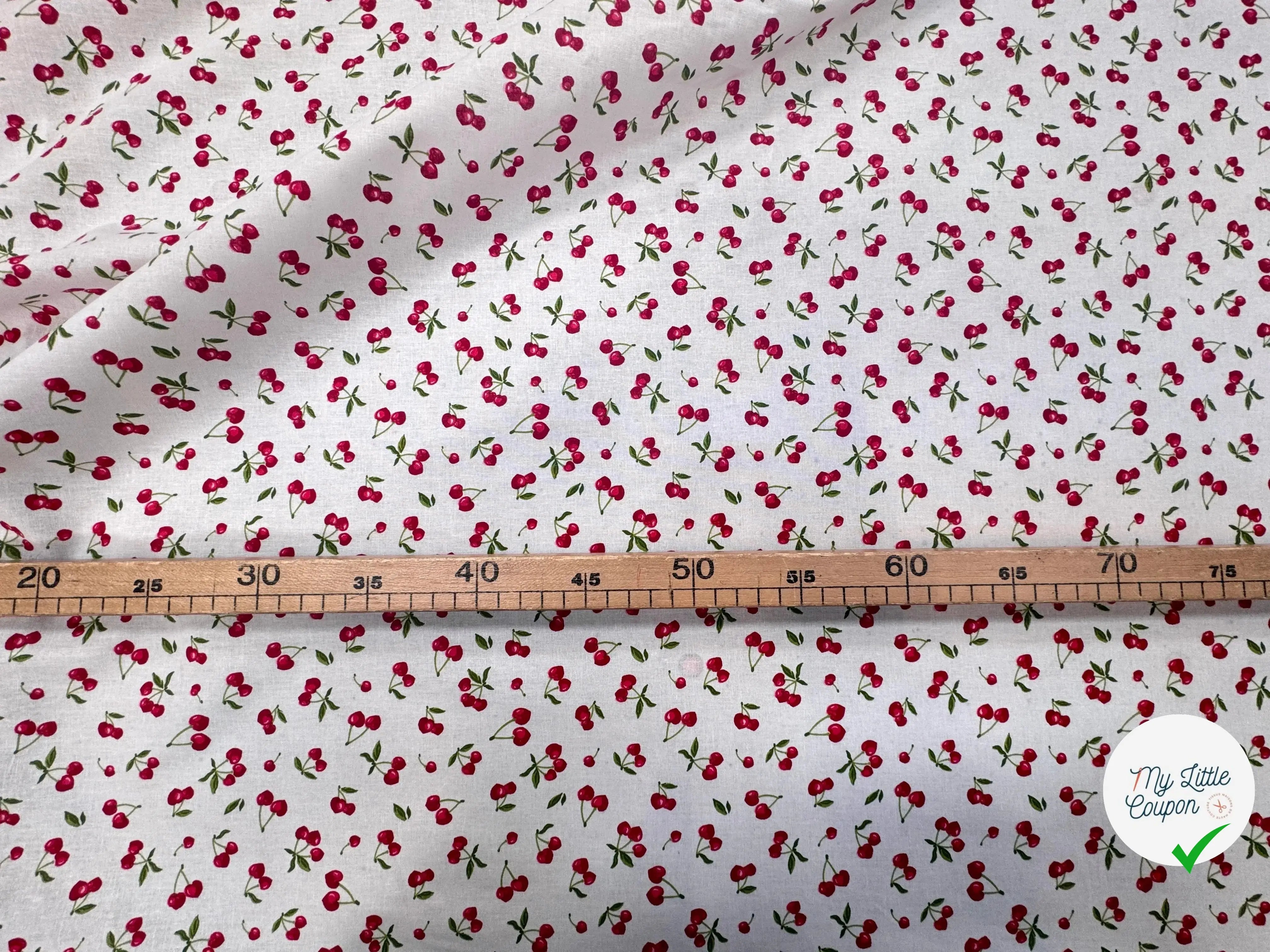 PERCALE DE COTON CERISES BLANC - My Little Coupon
