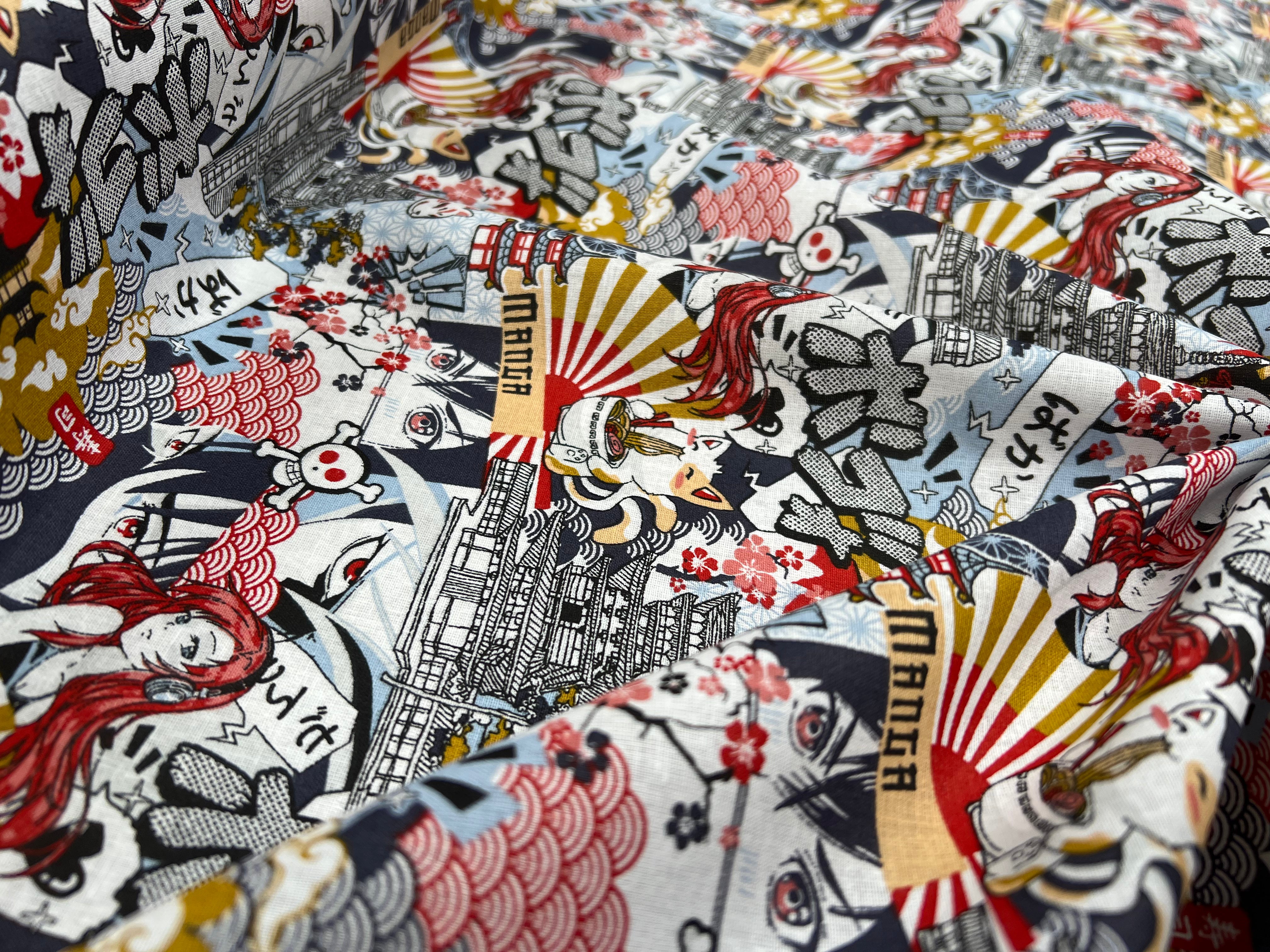 PERCALE DE COTON KAWAI ROUGE BLEU - My Little Coupon