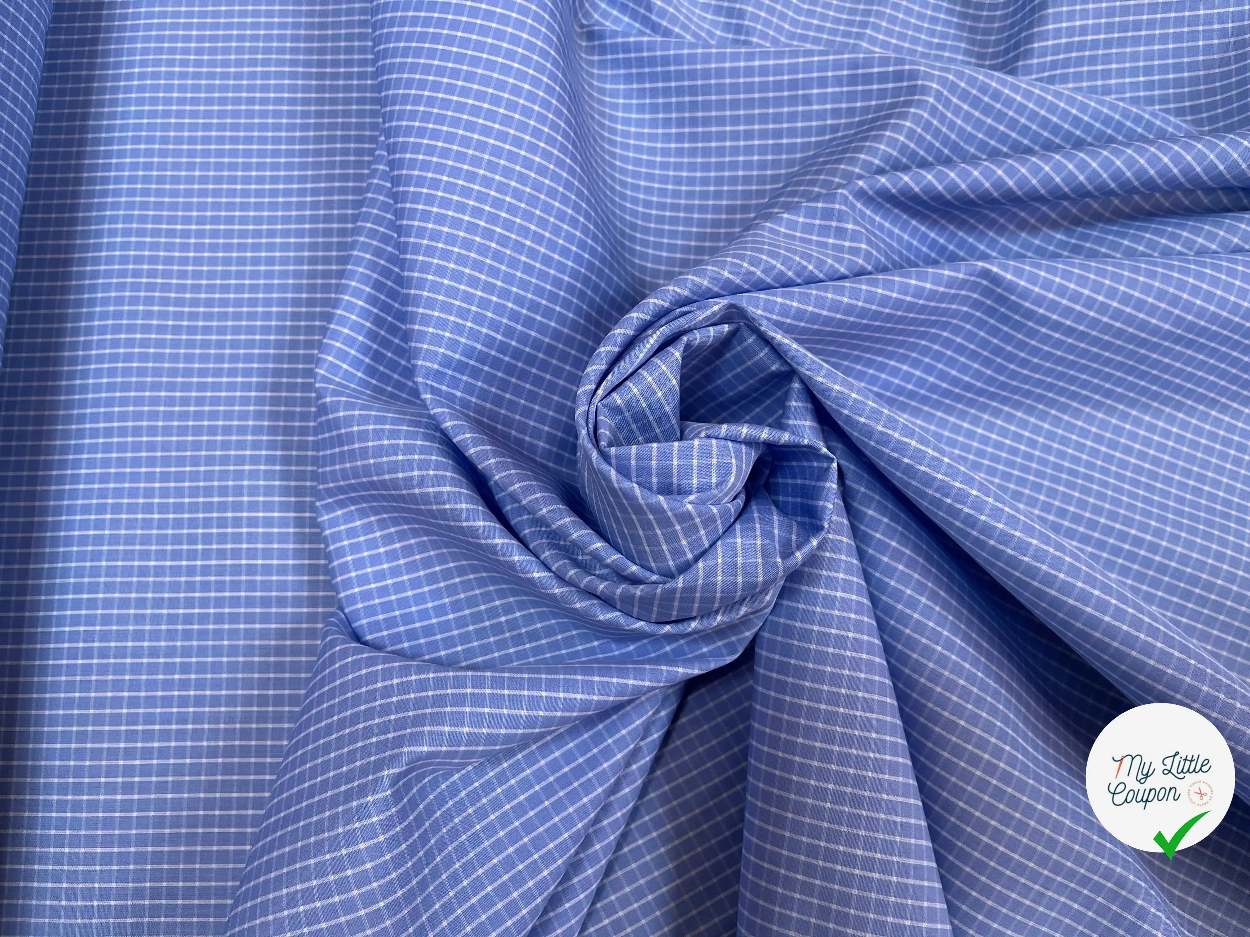 POPELINE BLEU MOTIF PETITS CARREAUX - My Little Coupon